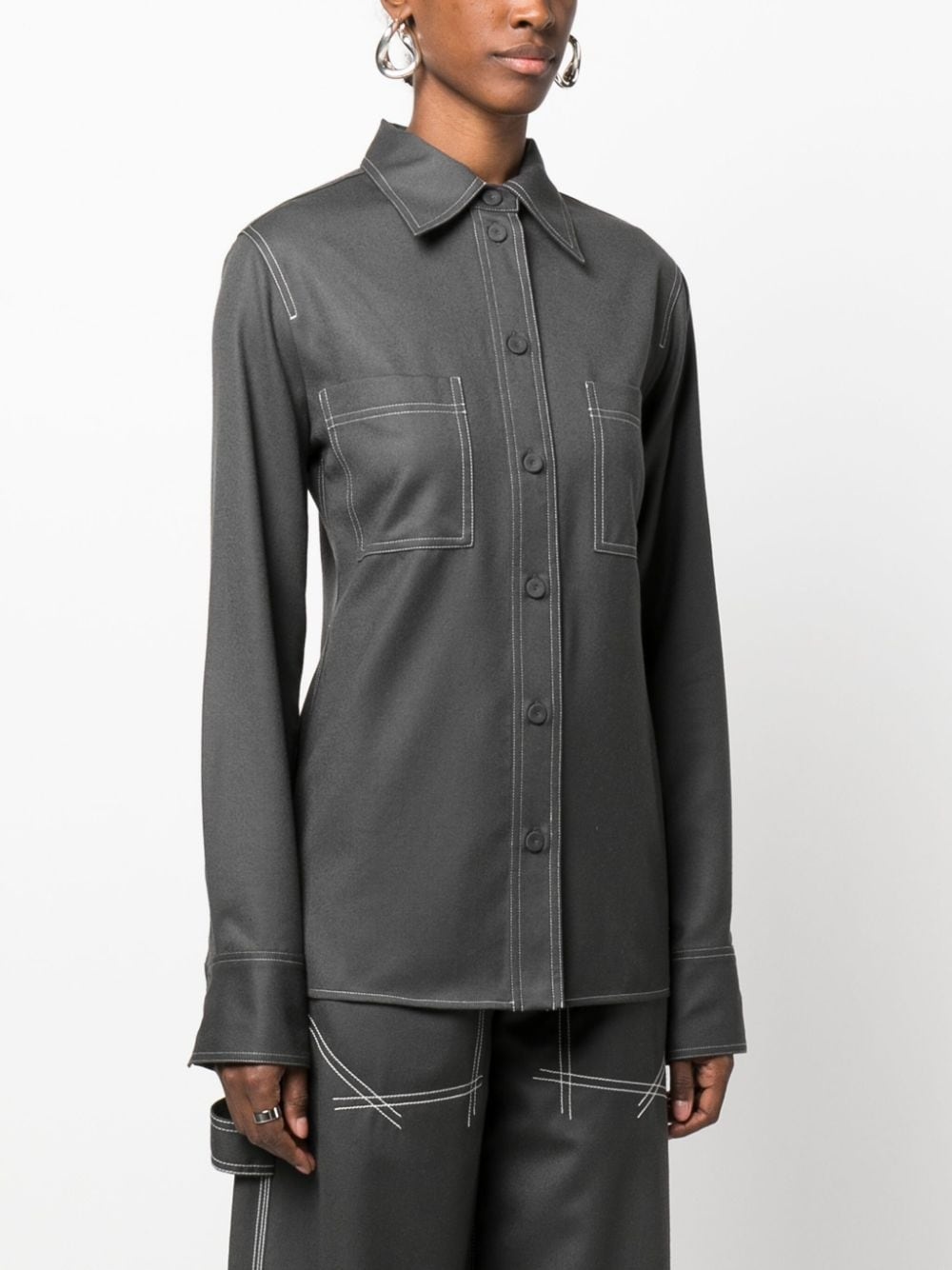 pointed-collar flannel shirt - 3