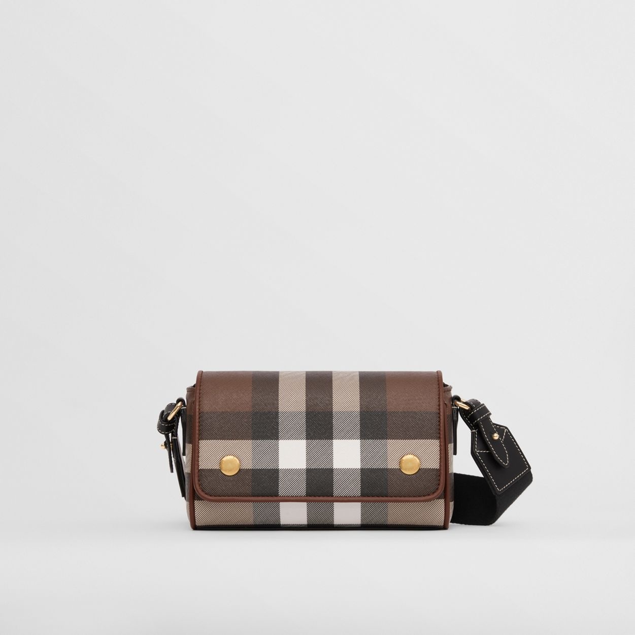 Check and Leather Crossbody Bag - 1