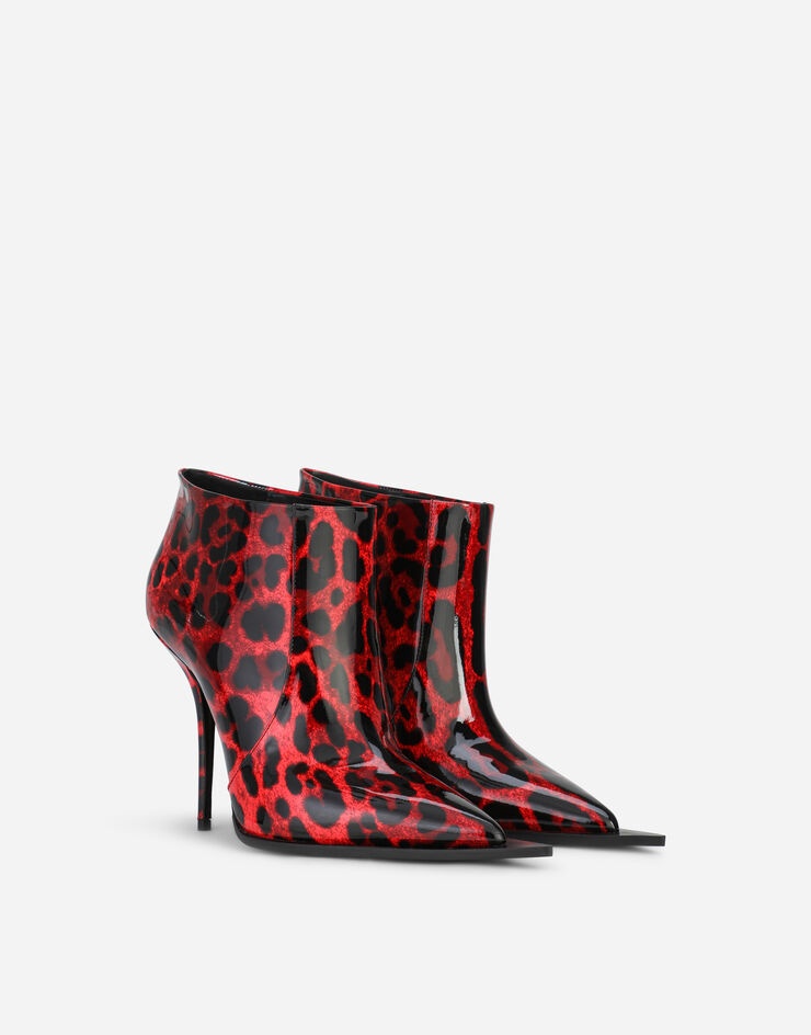 Leopard-print patent leather ankle boots with red base - 2