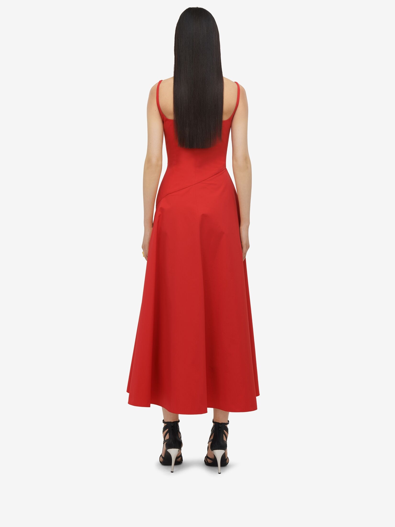 Women's Sweetheart Neckline Midi Dress in Lust Red - 4