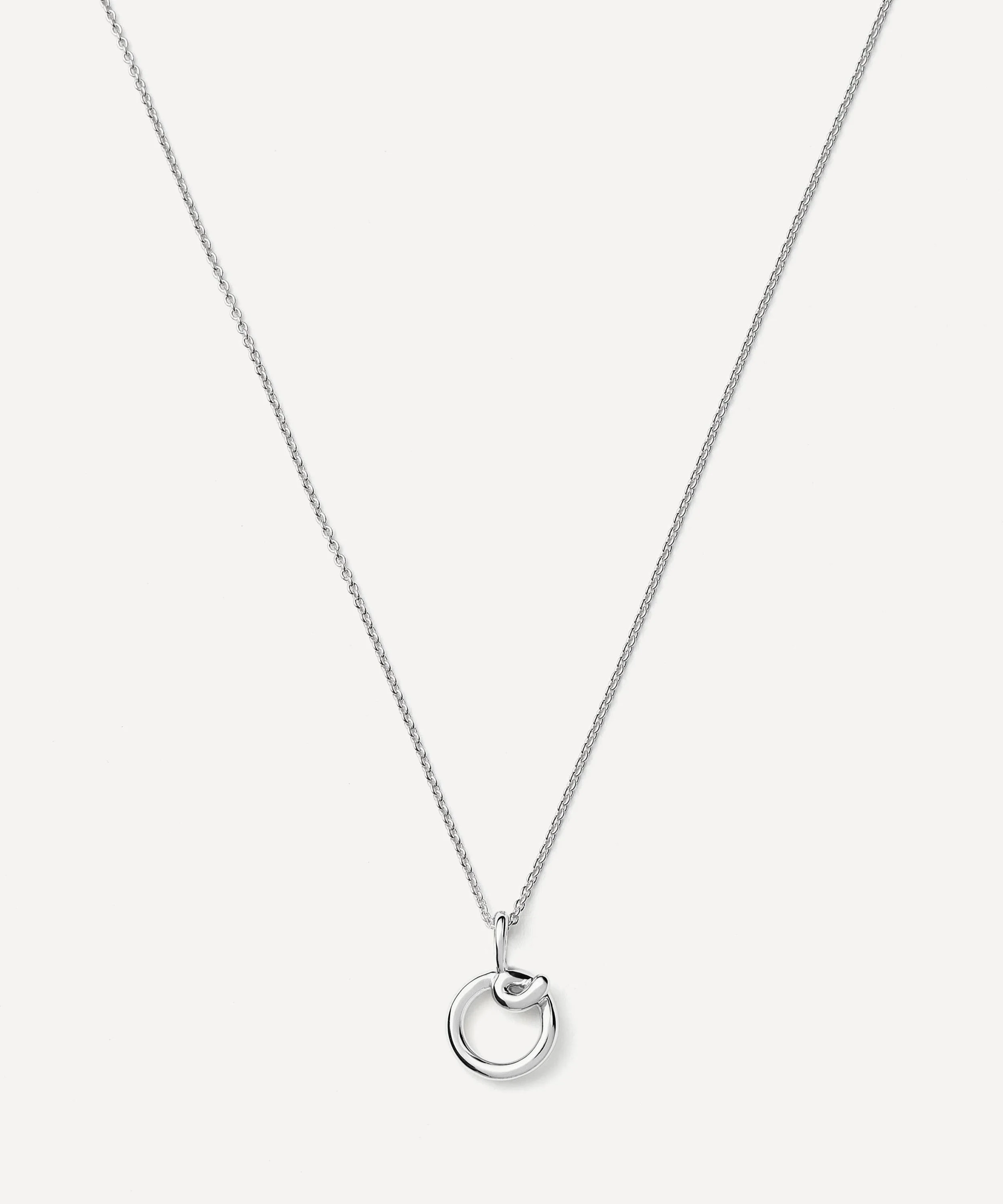 Sterling Silver Curly Molten Mini O Initial Pendant Necklace - 1