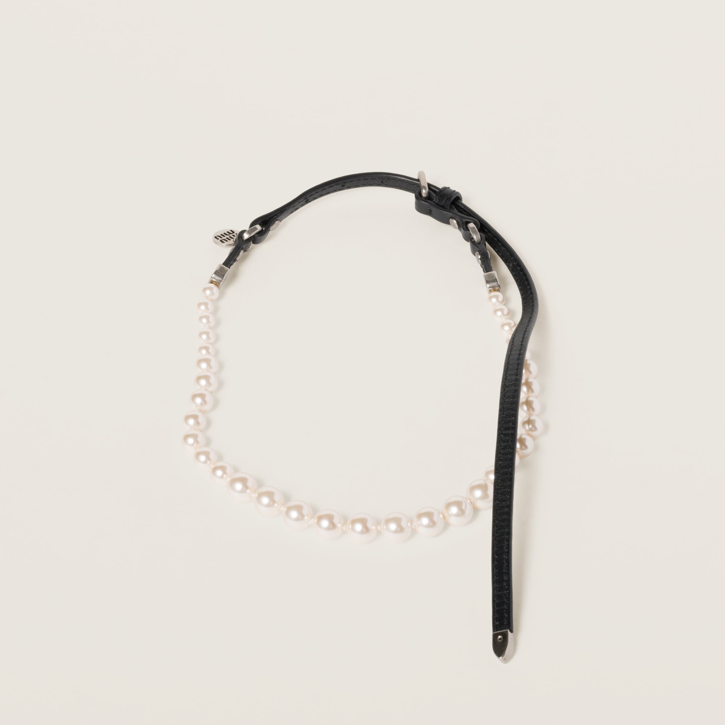 Leather and glass bead necklace - 1