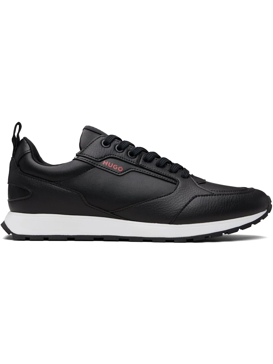 Black Grained Faux-Leather Sneakers - 1