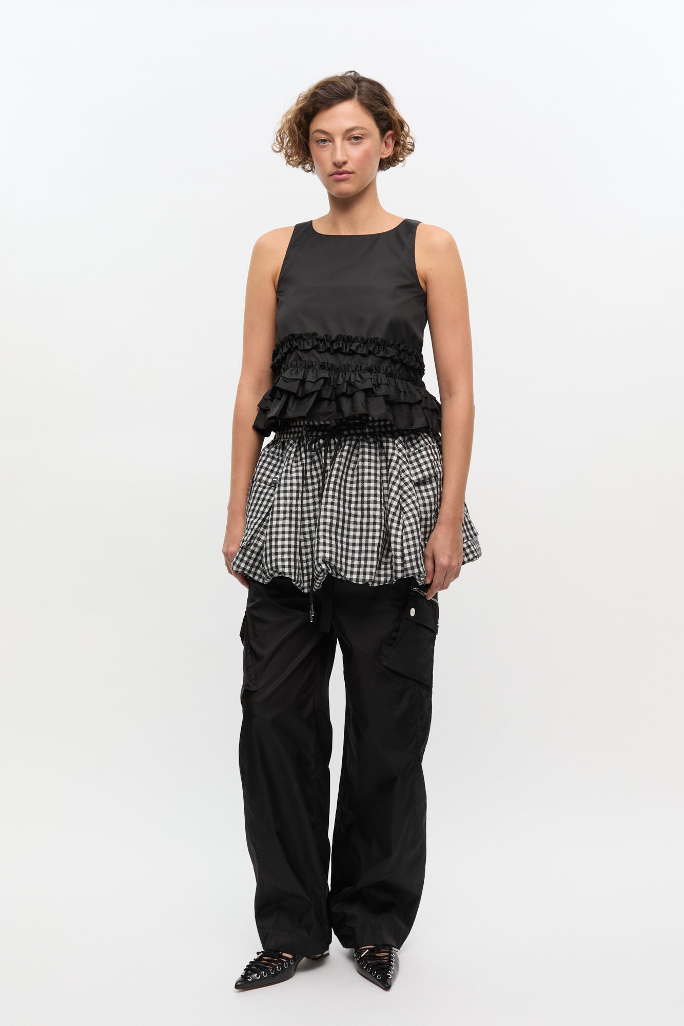 BLACK DUCHESSE NYLON FRILL TOP - 4