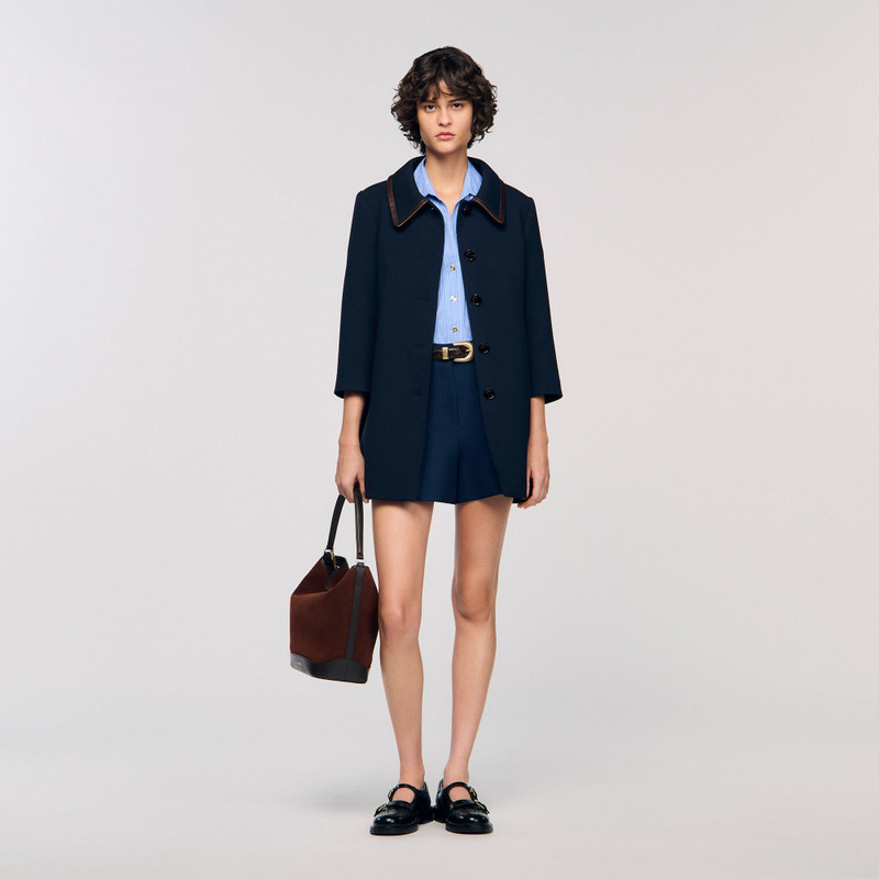 Sandro COAT WITH LEATHER STRIPES outlook