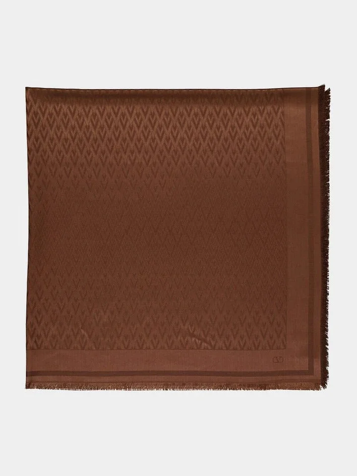 Valentino Garavani Toute La V Wool Silk Scarf Brown - 1