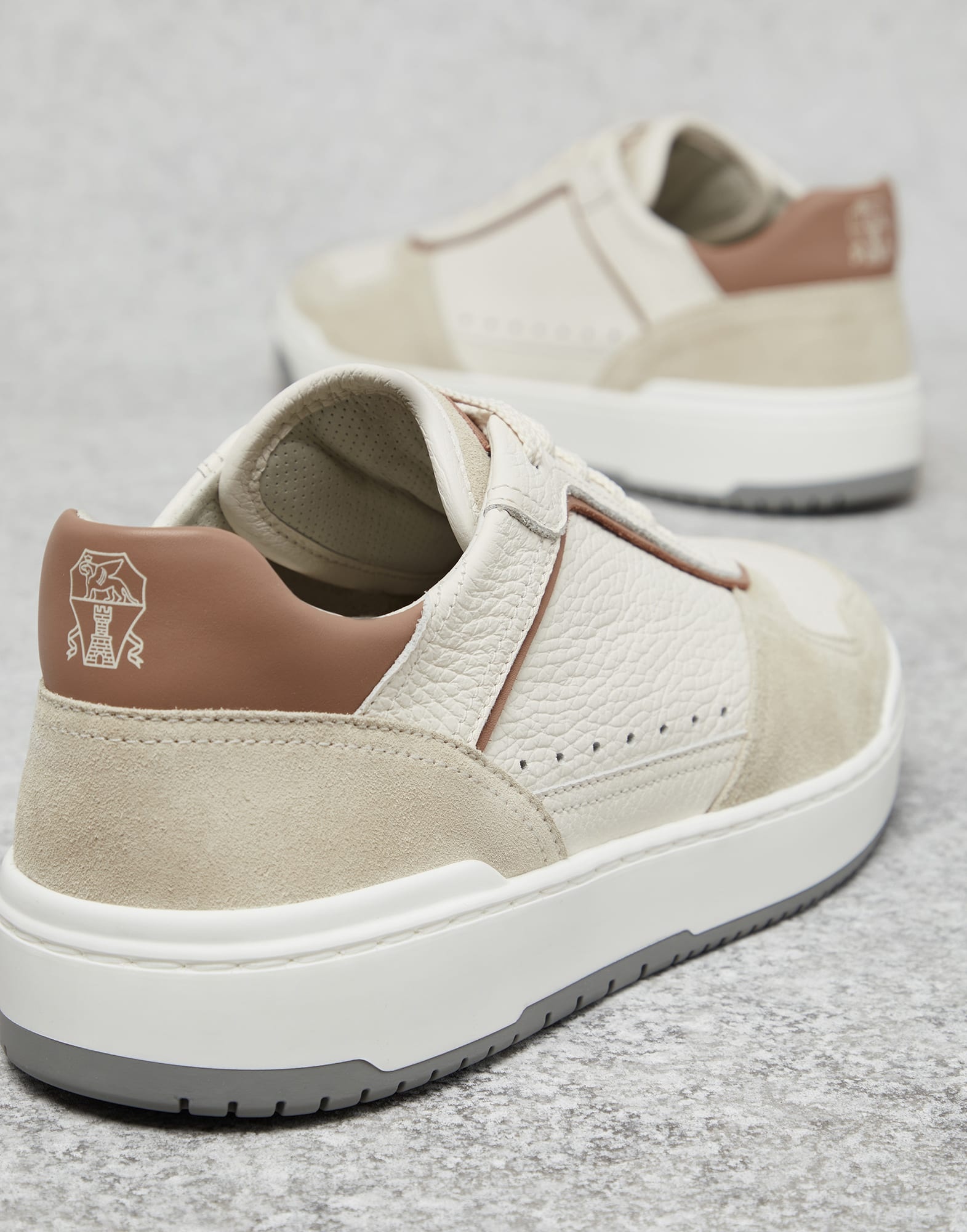Grained calfskin and washed suede basket sneakers - 3