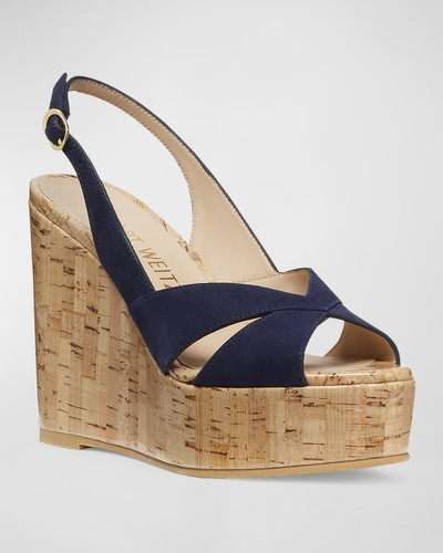 Stuart Weitzman Carmen Suede Slingback Wedge Sandals outlook