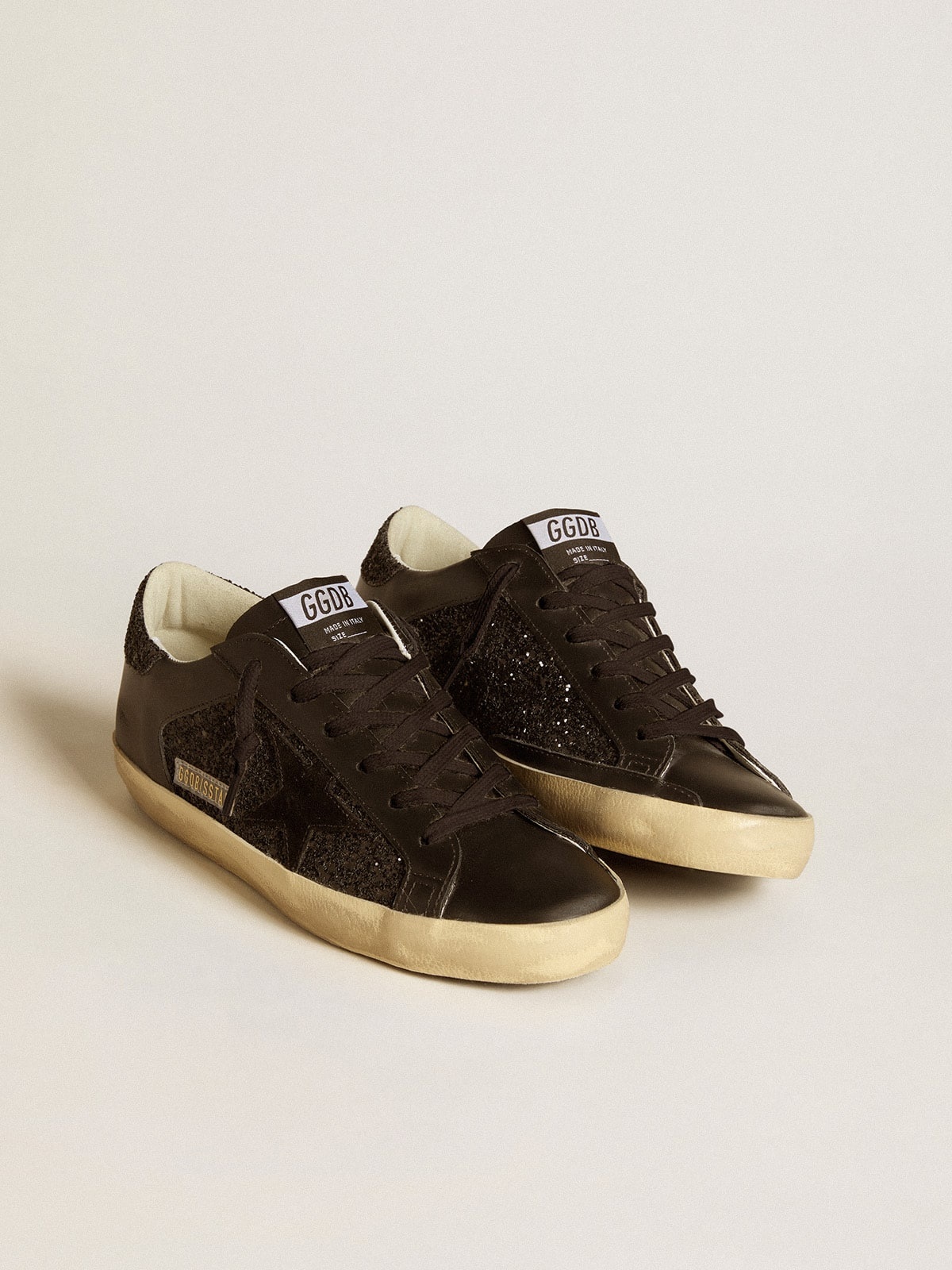Women's Super-Star in black glitter with black suede star and leather inserts - 2