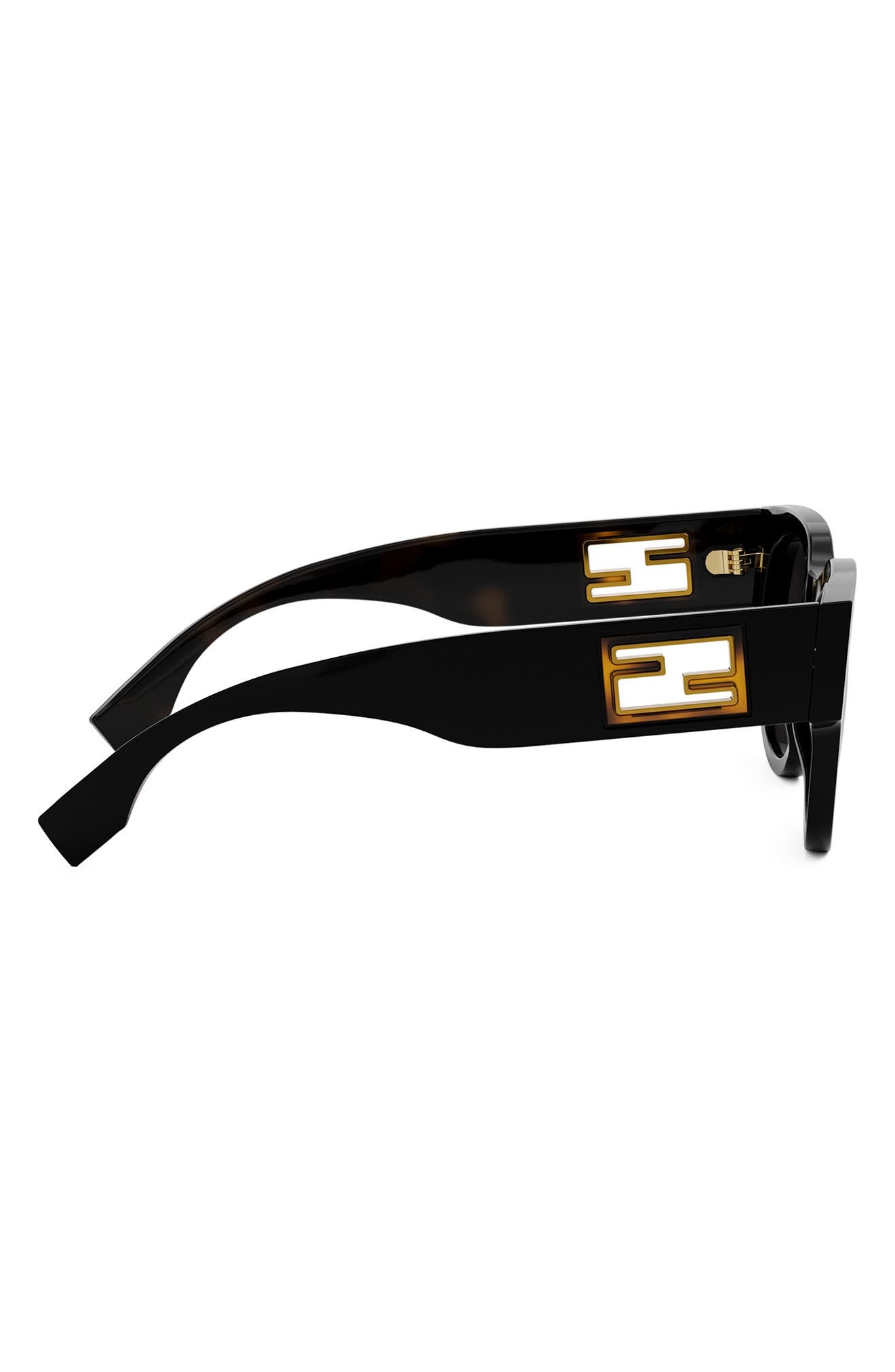 'Fendi Baguette 53mm Gradient Round Sunglasses in Shiny Black /Gradient Smoke at Nordstrom - 3