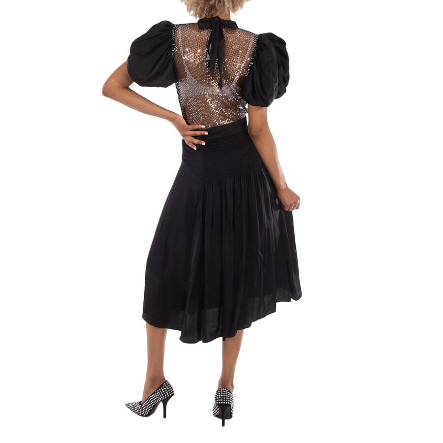 Rotate Ladies Black Puff Sleeve Midi Dress - 6