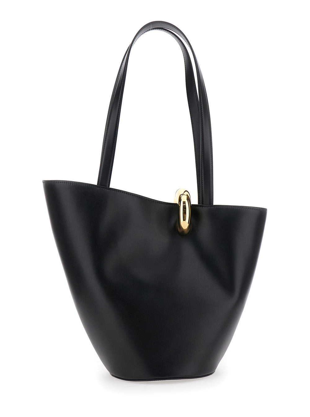 Jacquemus Women 'Le Bambola Moyen' Black Shoulder Bag With Front Metal Ring Closure And Embossed Log - 4