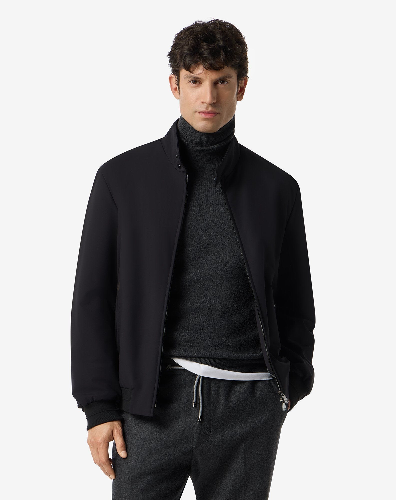 Black stretch technical fabric bomber jacket - 2