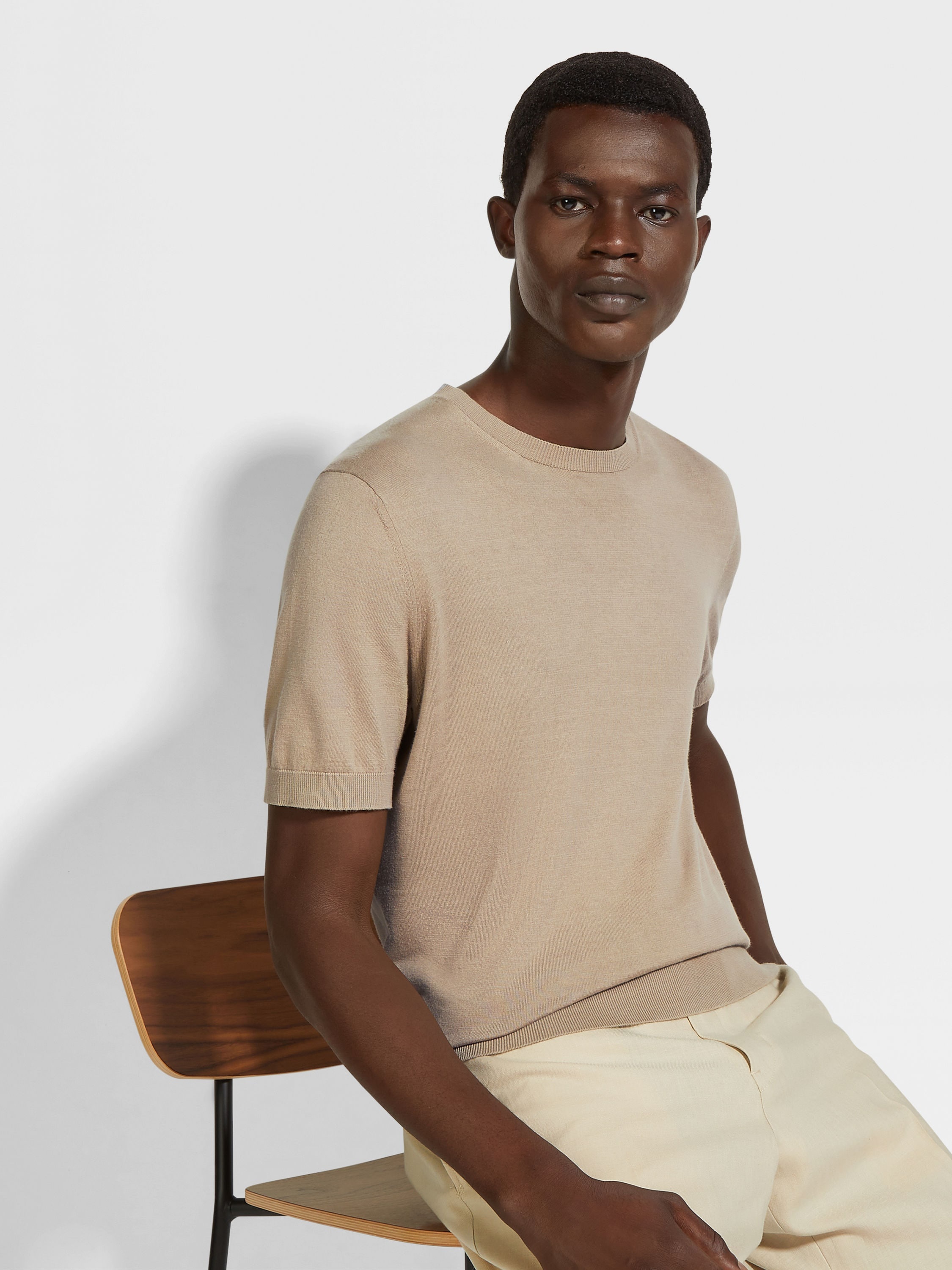 LIGHT TAUPE PREMIUM COTTON T-SHIRT - 3