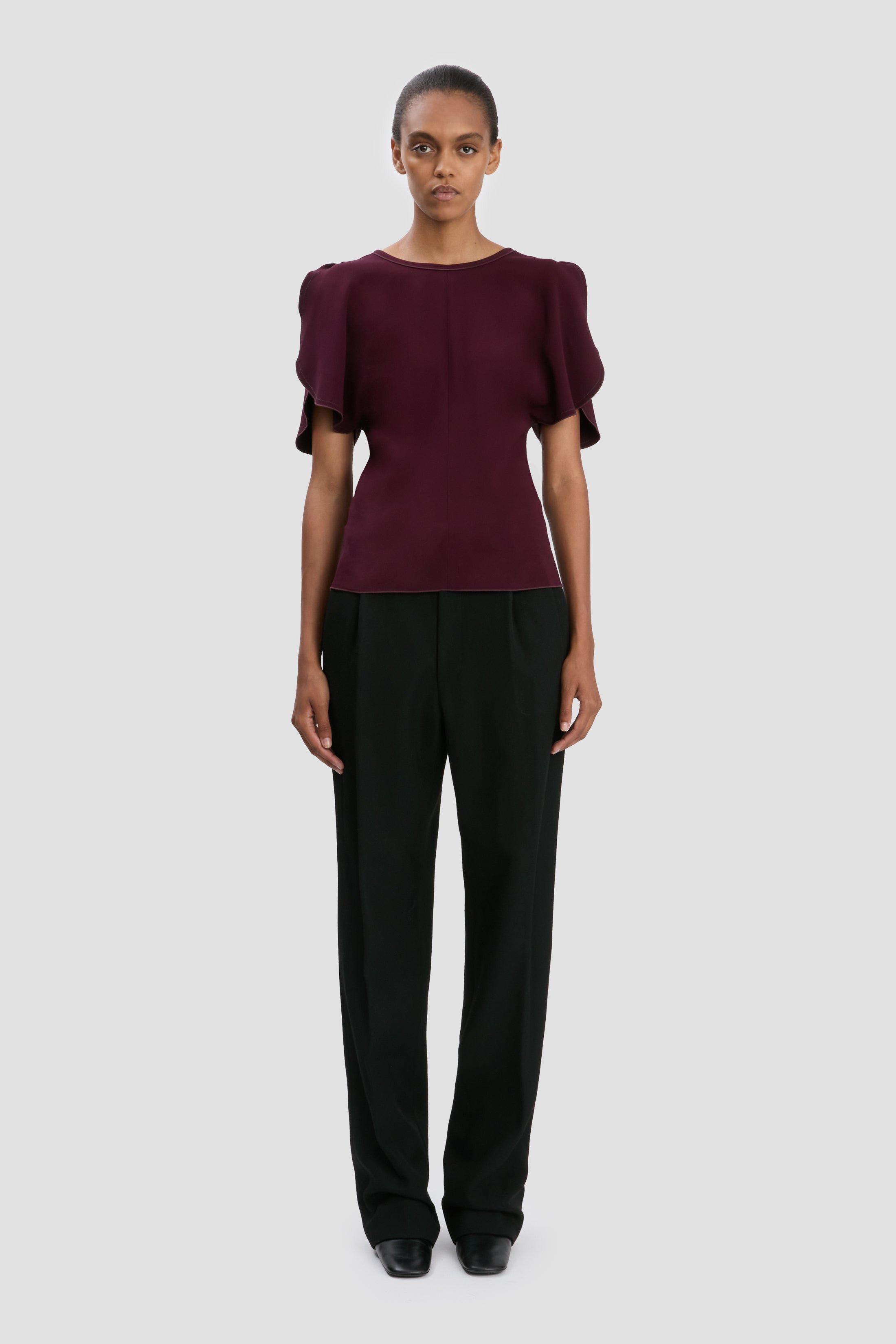 Draped Sleeve Top In Merlot - 2