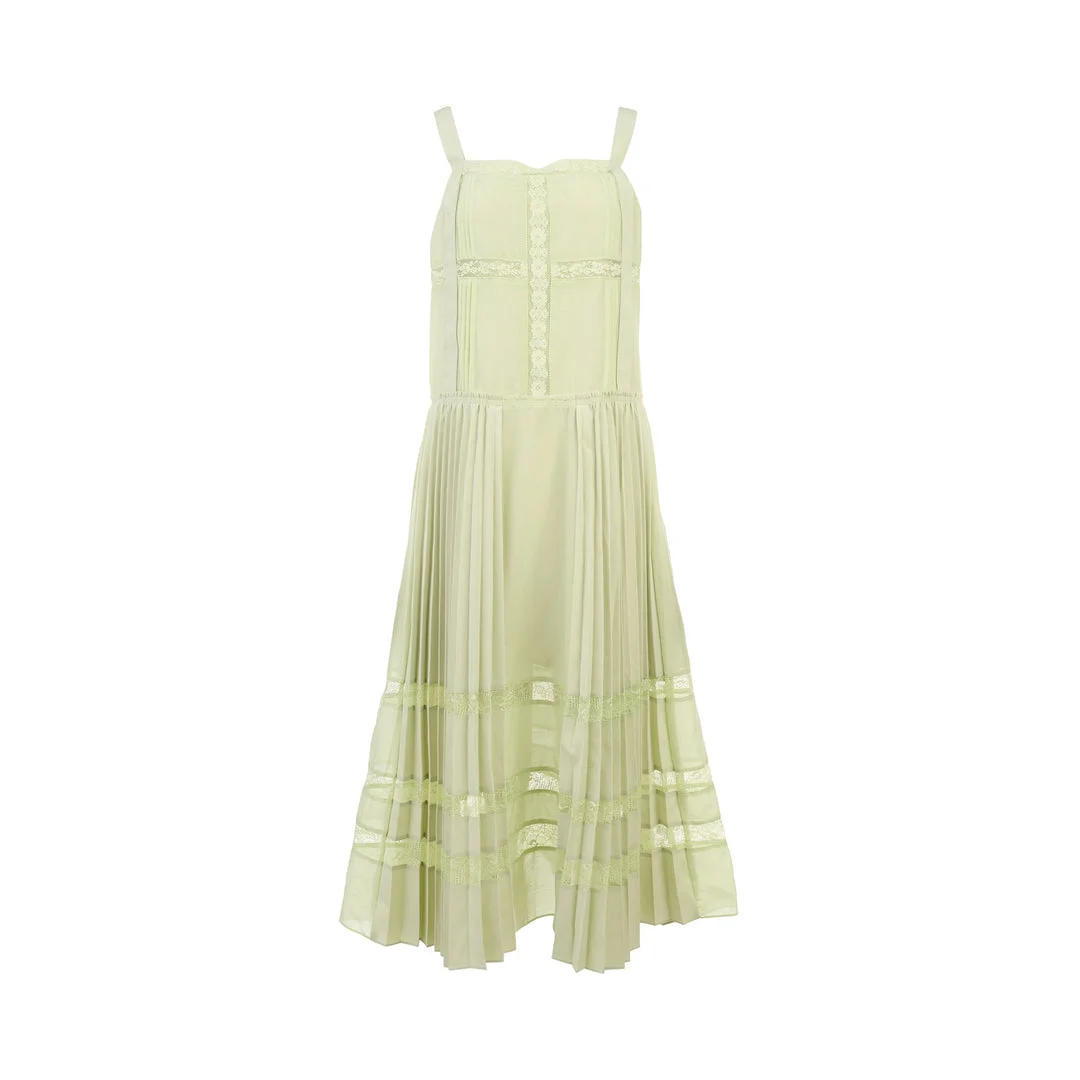 Pleated Lace Trim Midi Dress - 1