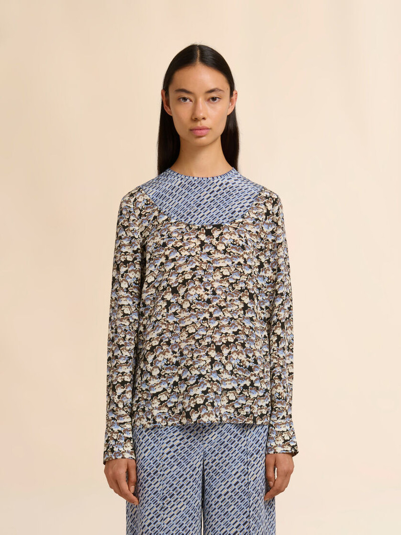 Marni BLACK CRÊPE DE CHINE TOP WITH ANEMONES PRINT outlook