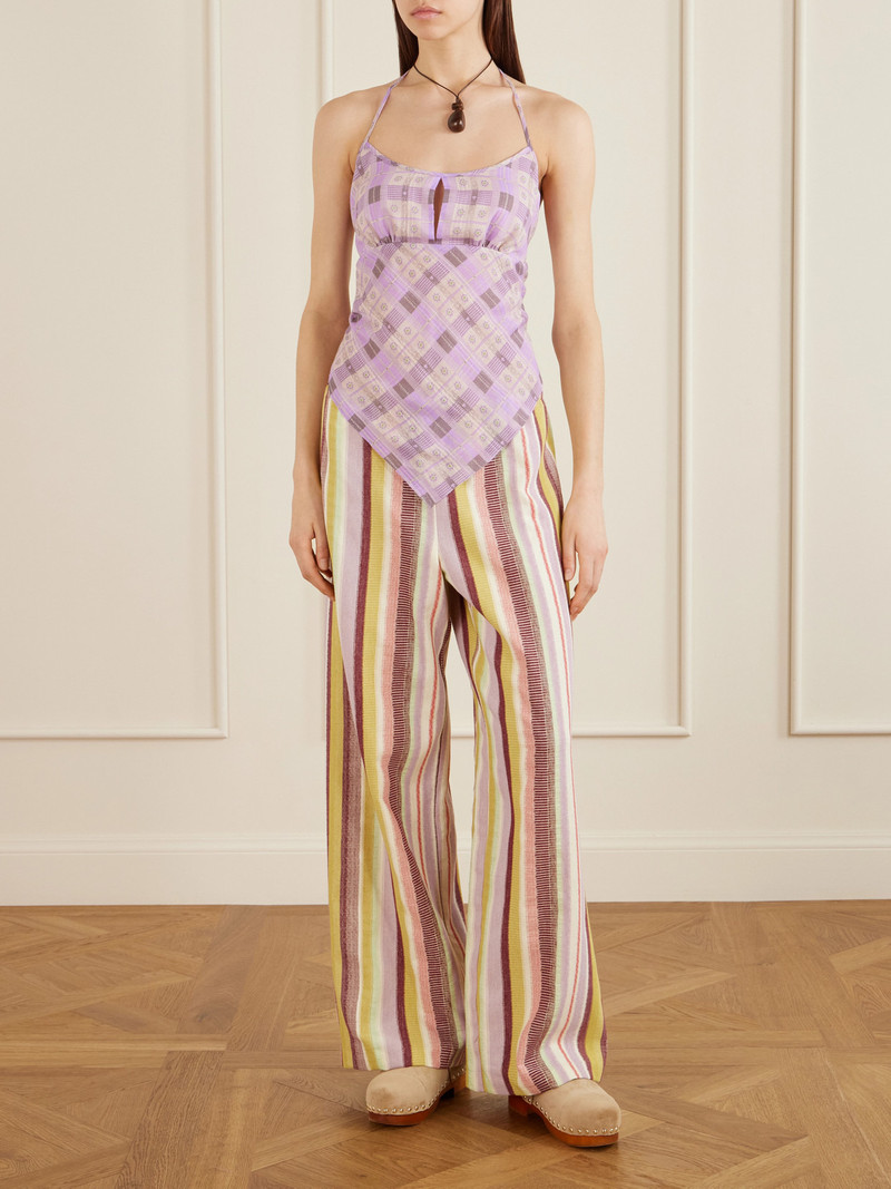 ANNA SUI Apron Checked Printed Cotton-voile Halterneck Top outlook