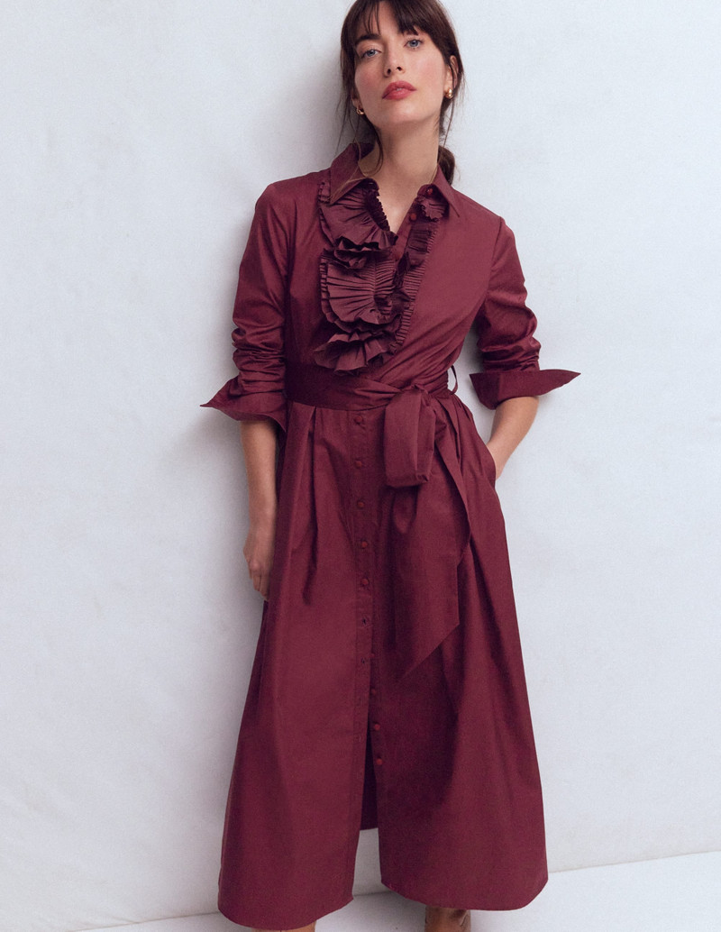 Pleated Ruffle Shirt Dress-Deep Wisteria 5
