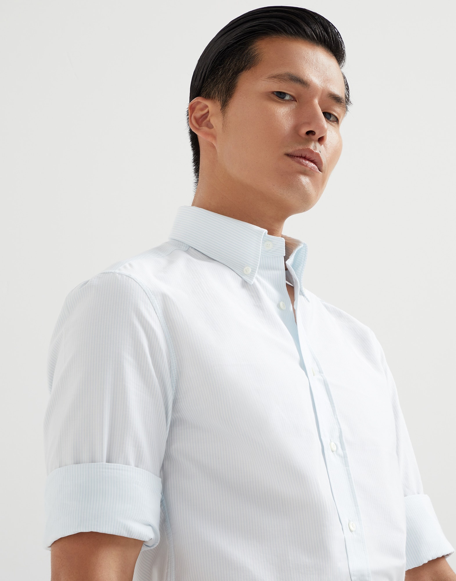 Striped poplin slim fit shirt with button-down collar - 3