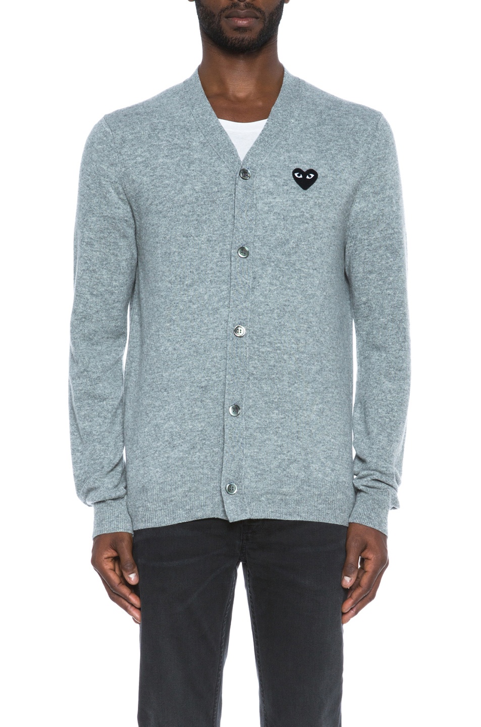 Lambswool Cardigan with Black Emblem - 2