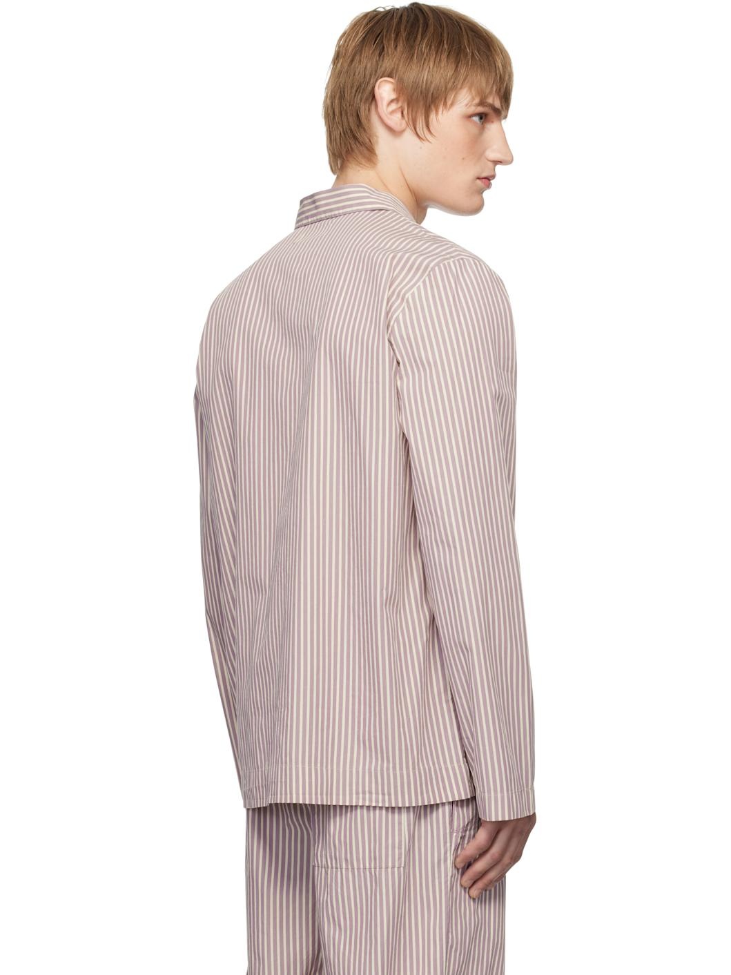 Purple & White Poplin Long-Sleeved Pyjama Shirt - 3
