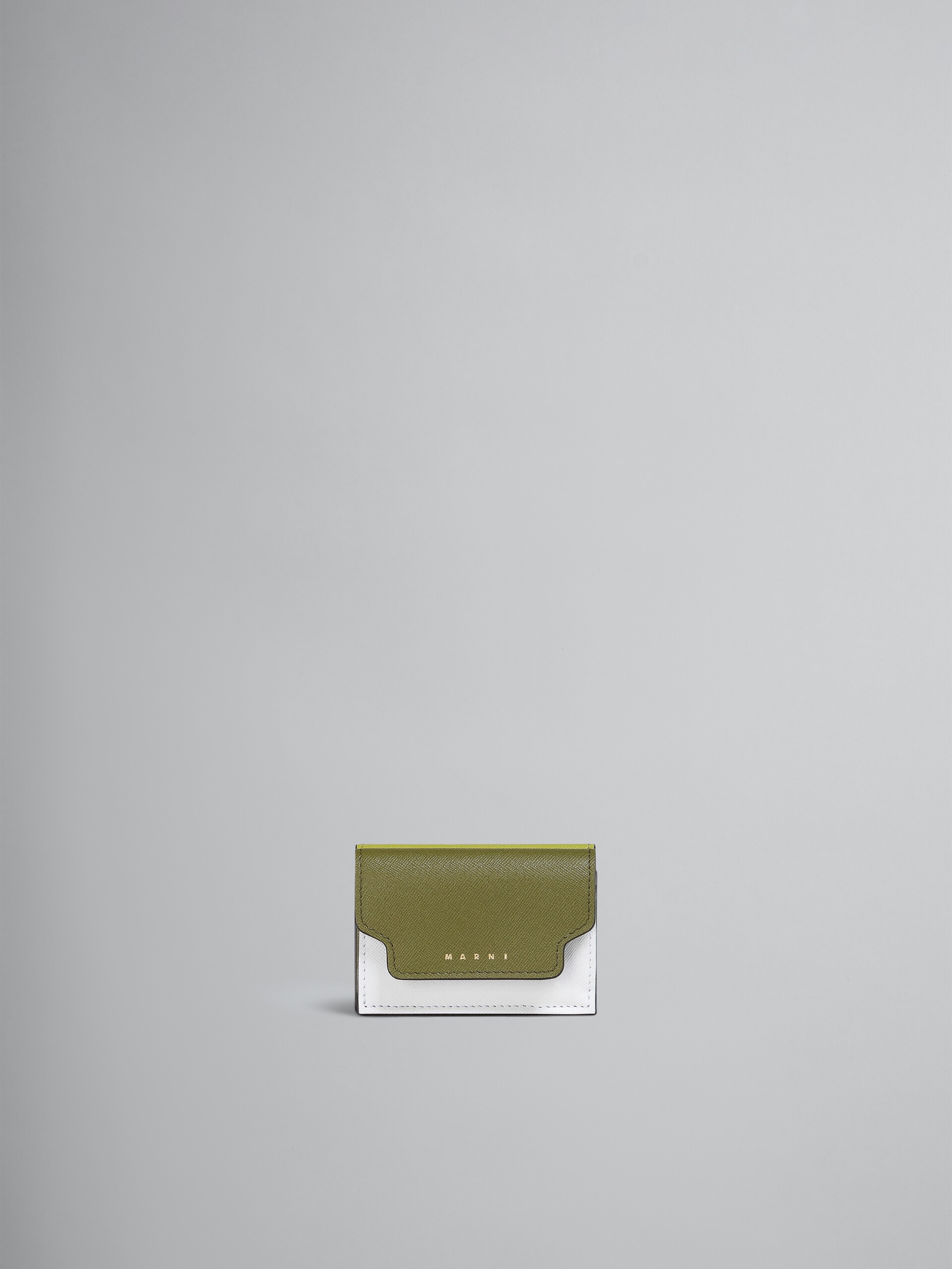 GREEN AND WHITE SAFFIANO LEATHER TRI-FOLD  WALLET - 1
