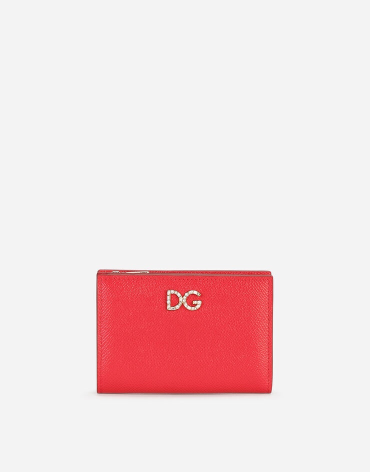 Small Dauphine calfskin wallet with rhinestone-detailed DG logo - 1