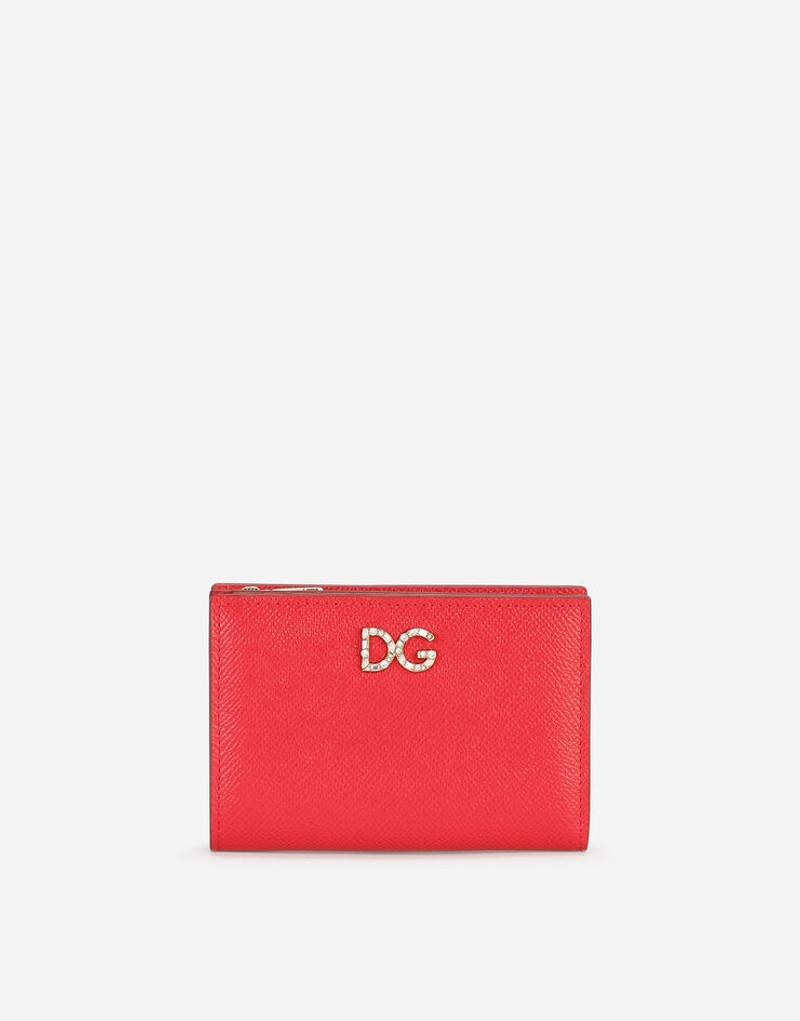 Small Dauphine calfskin wallet with rhinestone-detailed DG logo 1