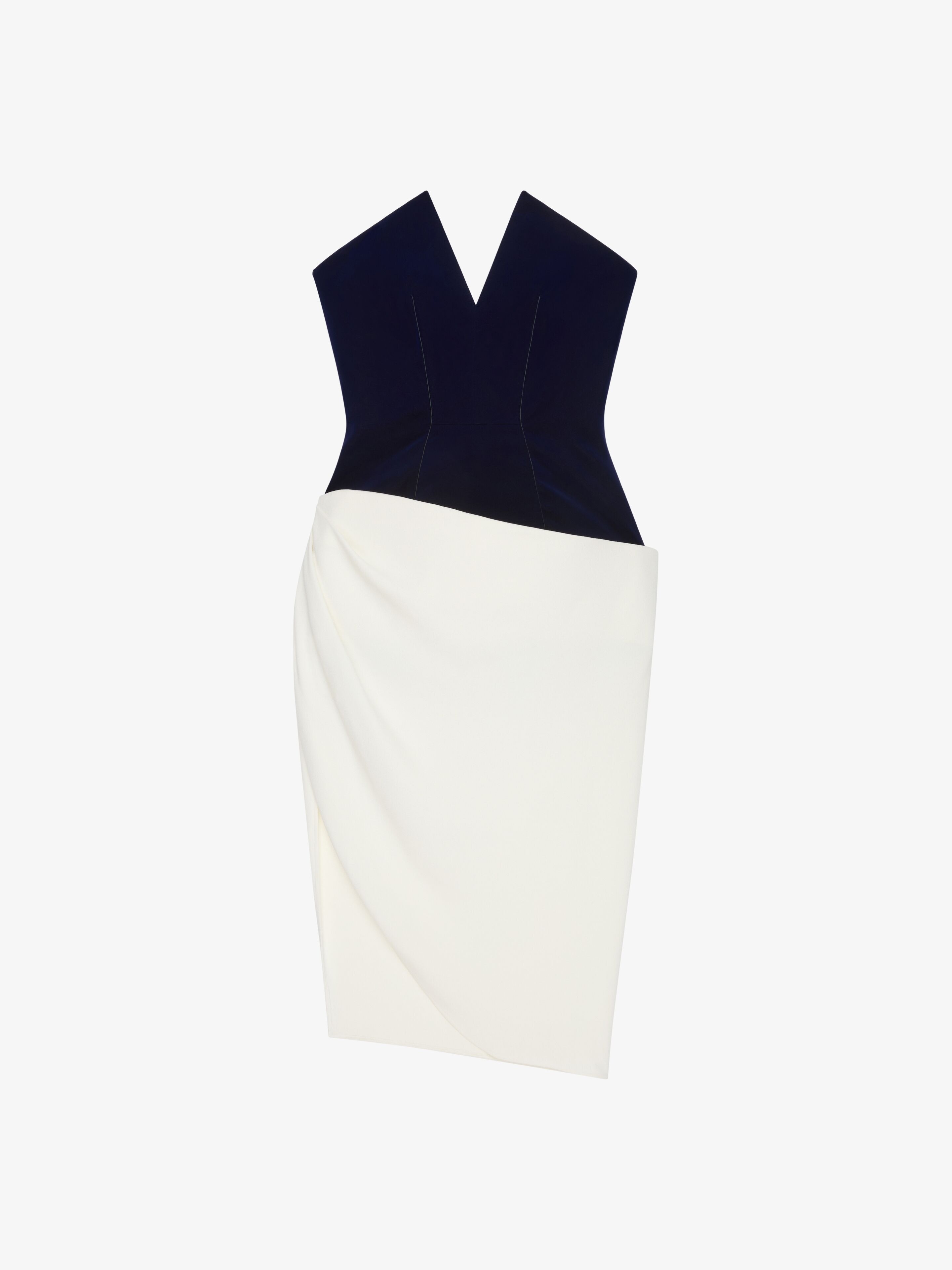 BI-MATERIAL BUSTIER ASYMMETRIC DRESS - 1