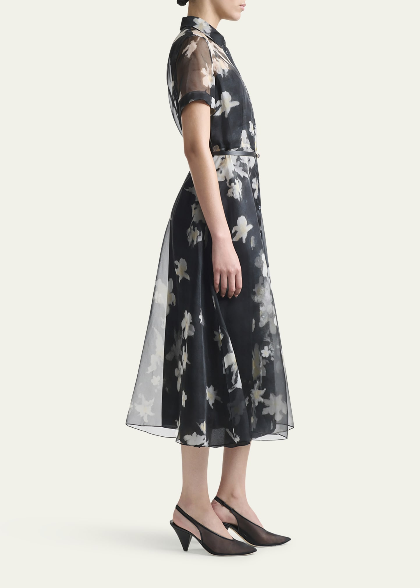 Kiera Floral Sheer Silk Midi Shirtdress - 4