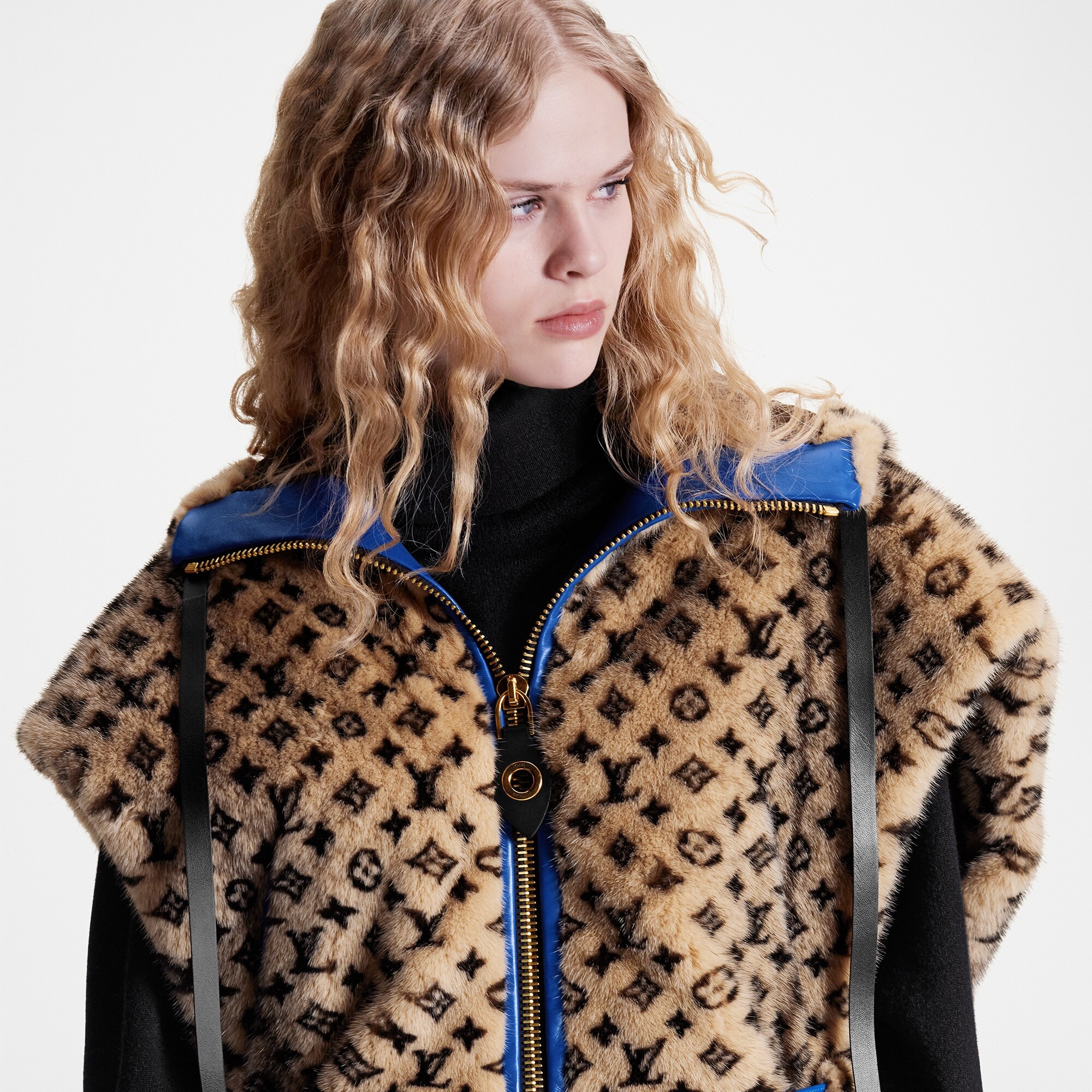 Leather Trim Monogram Mink Open-Arm Jacket - 2