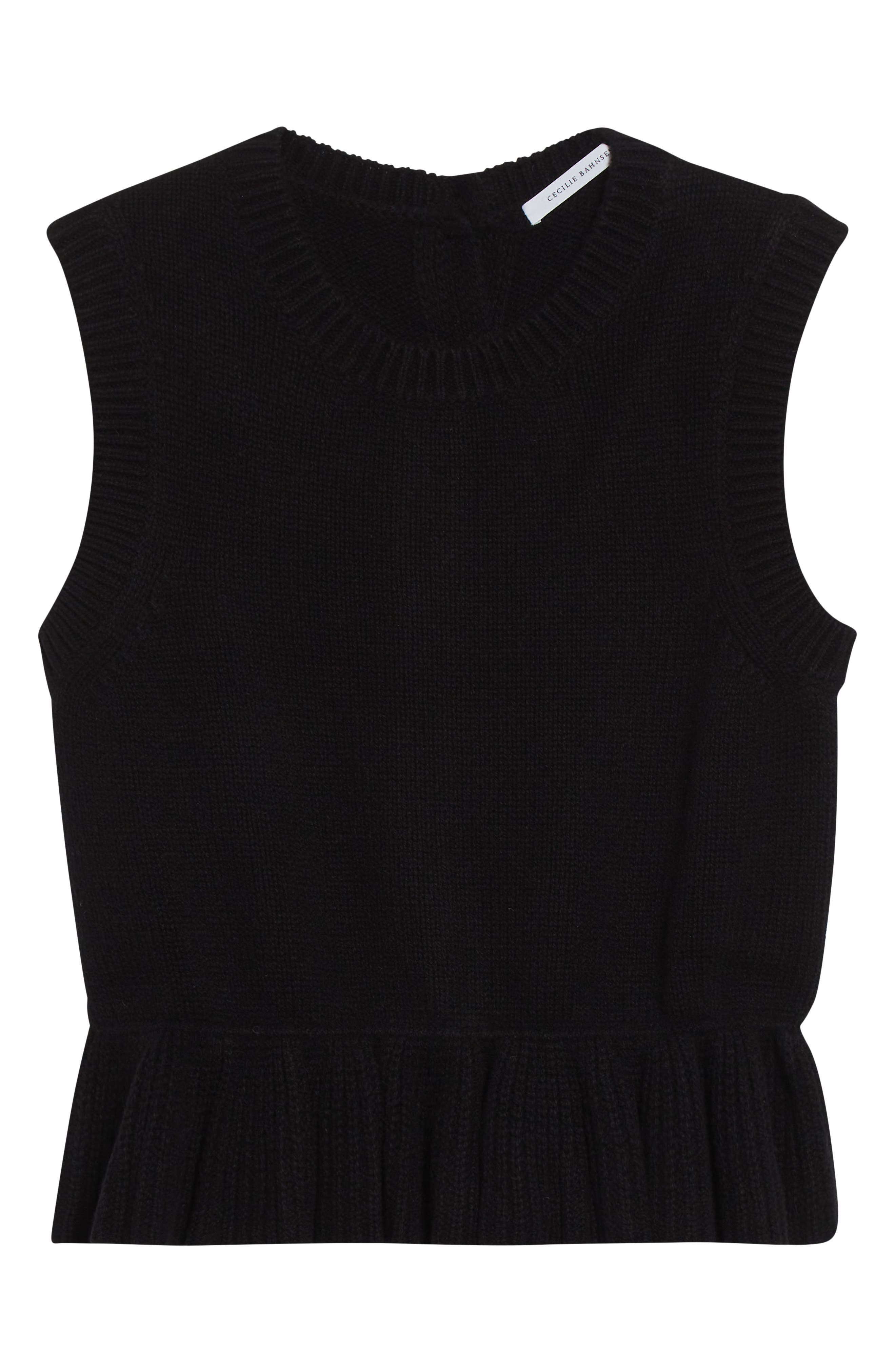 Cecilie Bahnsen Bill Ruffled Peplum Recycled Cashmere & Wool Sweater Vest in Black at Nordstrom - 6