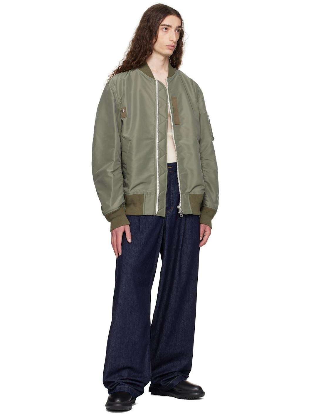 Khaki Nylon Twill Bomber Jacket - 4
