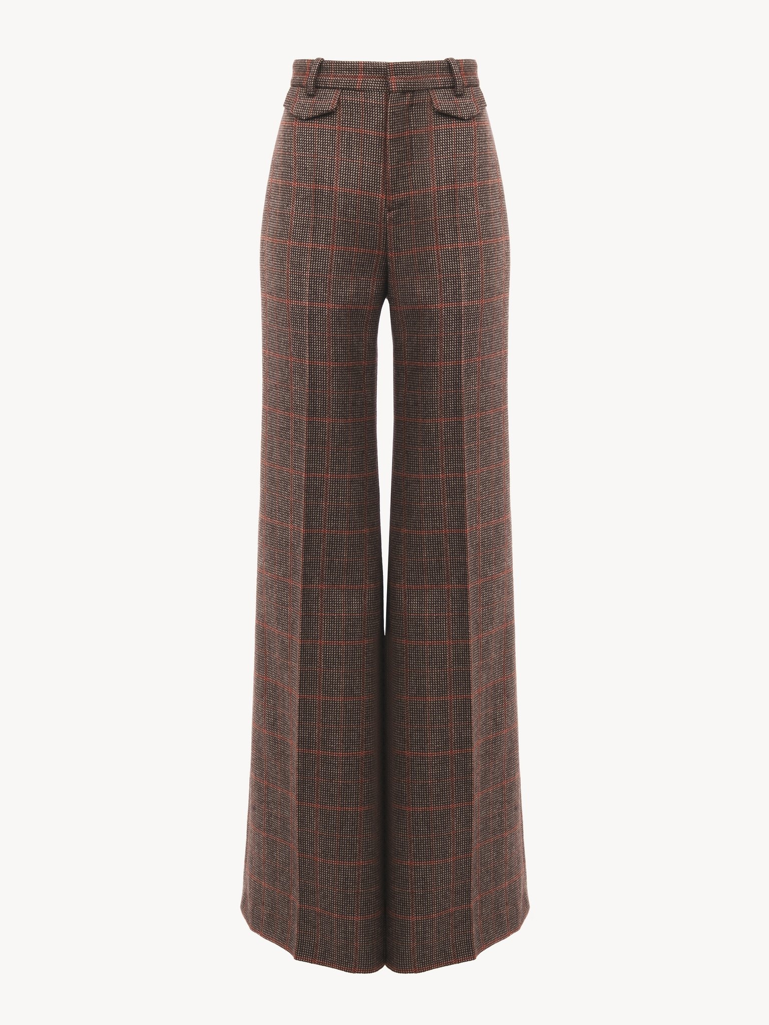 HIGH-RISE FLARED PANTS IN WOOL CHECK - 2