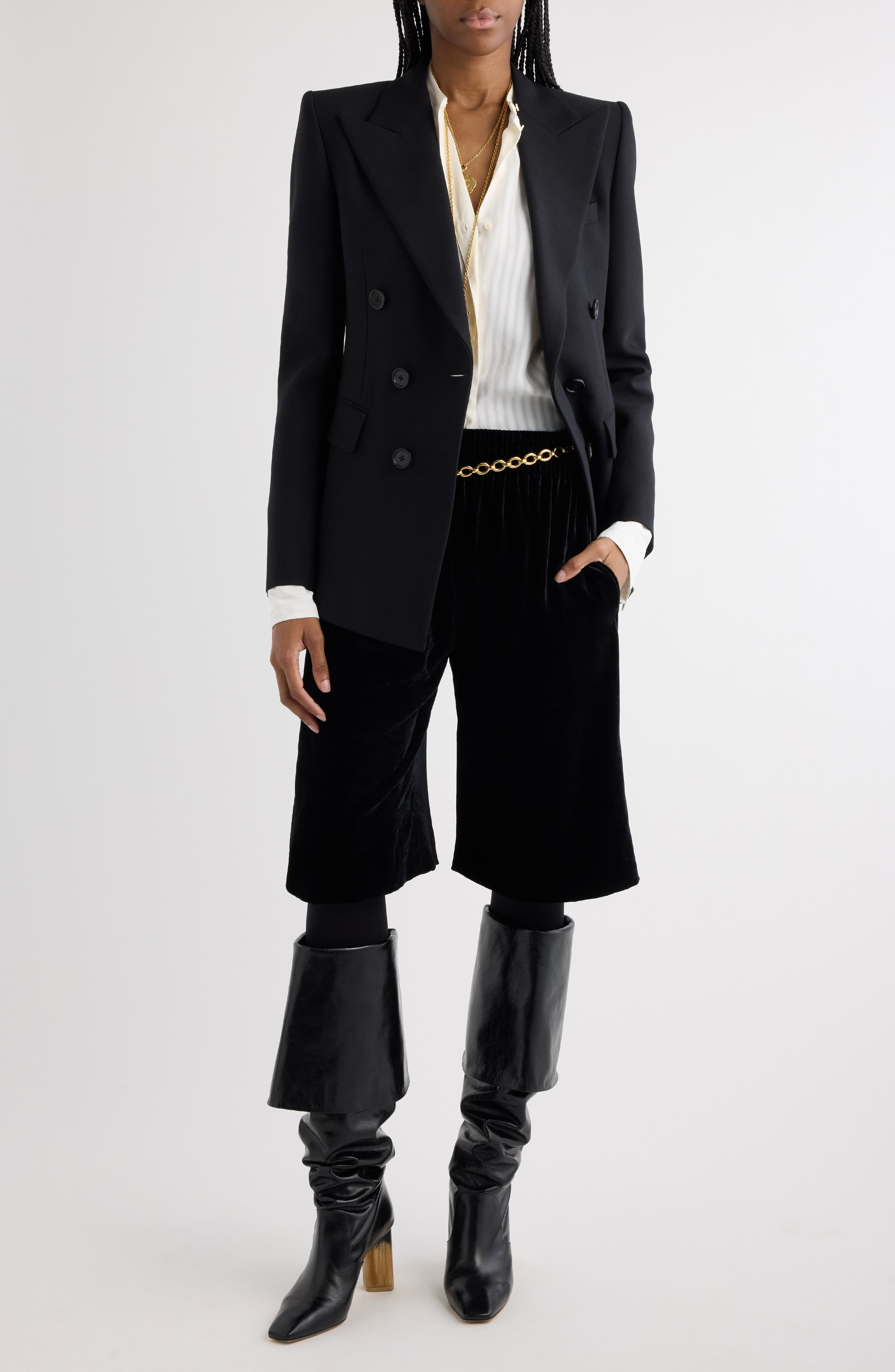 Chloé Double Breasted Virgin Wool Grain de Poudre Blazer in Black at Nordstrom - 2