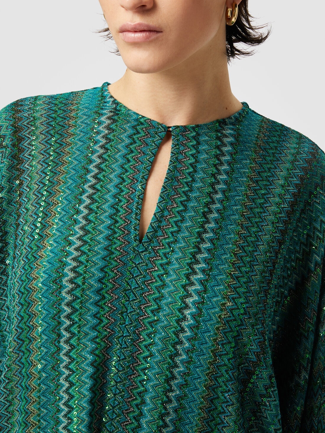 Zigzag long-sleeved blouse with sequins and fringes - 5