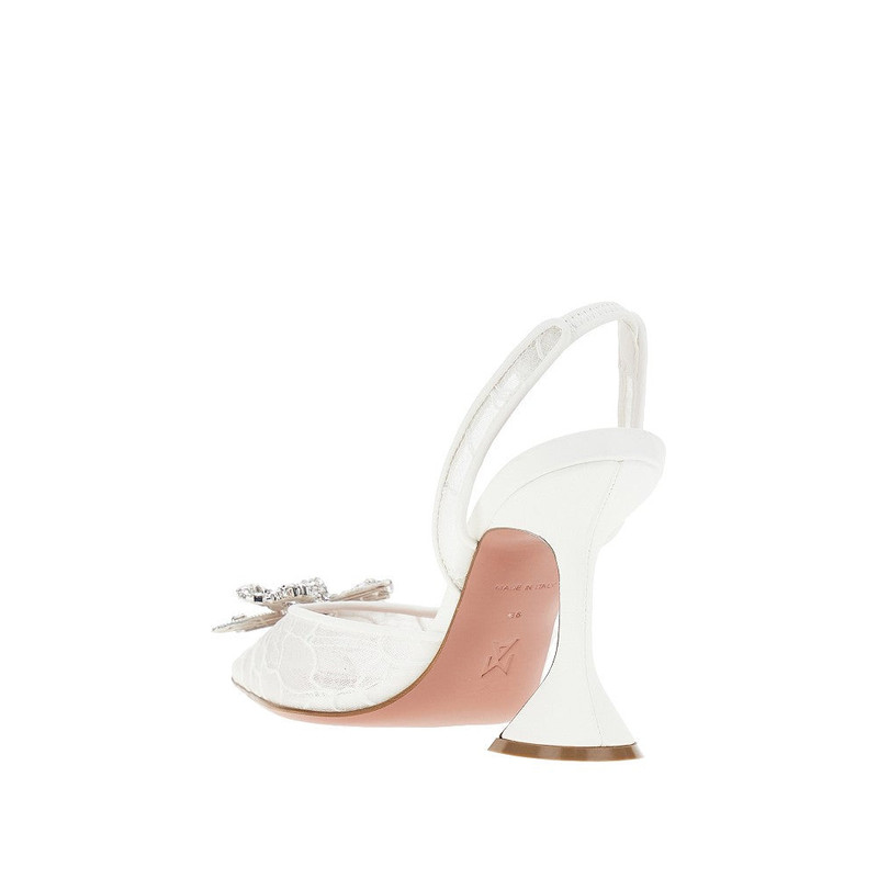 Amina Muaddi Rosie Sling Lace Slingback Pumps White 3