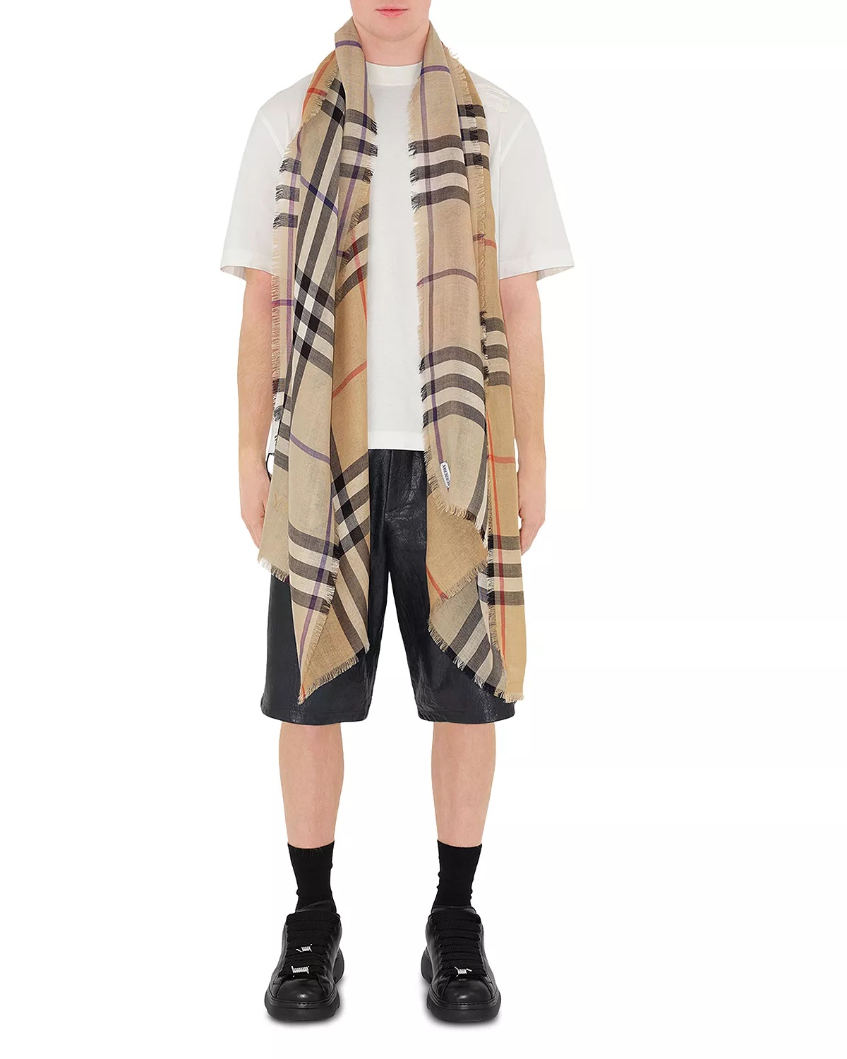 Reversible Check Wool Silk Scarf - 2