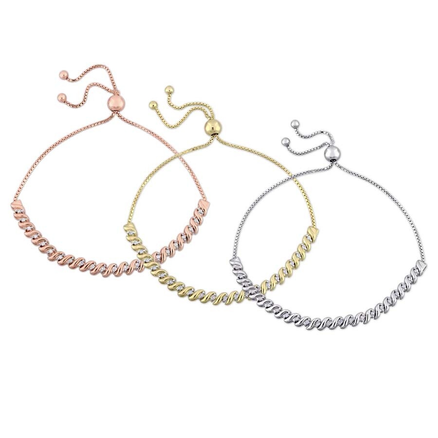 Amour - AMOUR 3 Pc Set Of 3/4 CT TW Diamond Bolo Bracelets In White, Yellow and Rose Plated Sterling Silver - 1