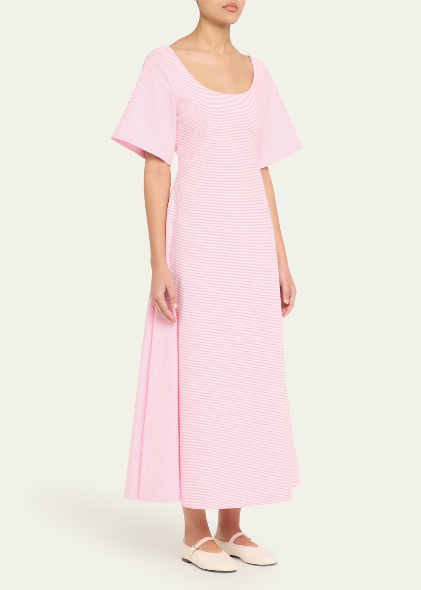 Striped Flowy Scoop-Neck Dress - 4