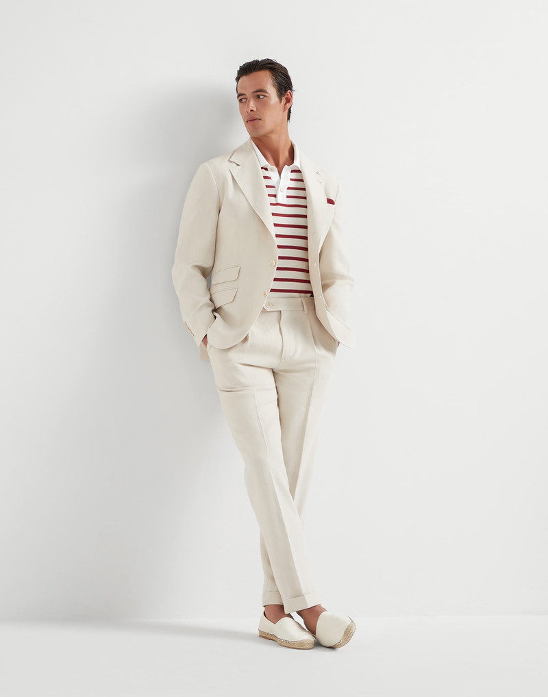 Cotton striped knit polo shirt with twill collar 5