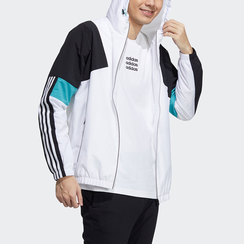 adidas neo M Cs Cb Wb 2 Logo Embroidered Contrasting Colors Sports Jacket White GP5685 - 4