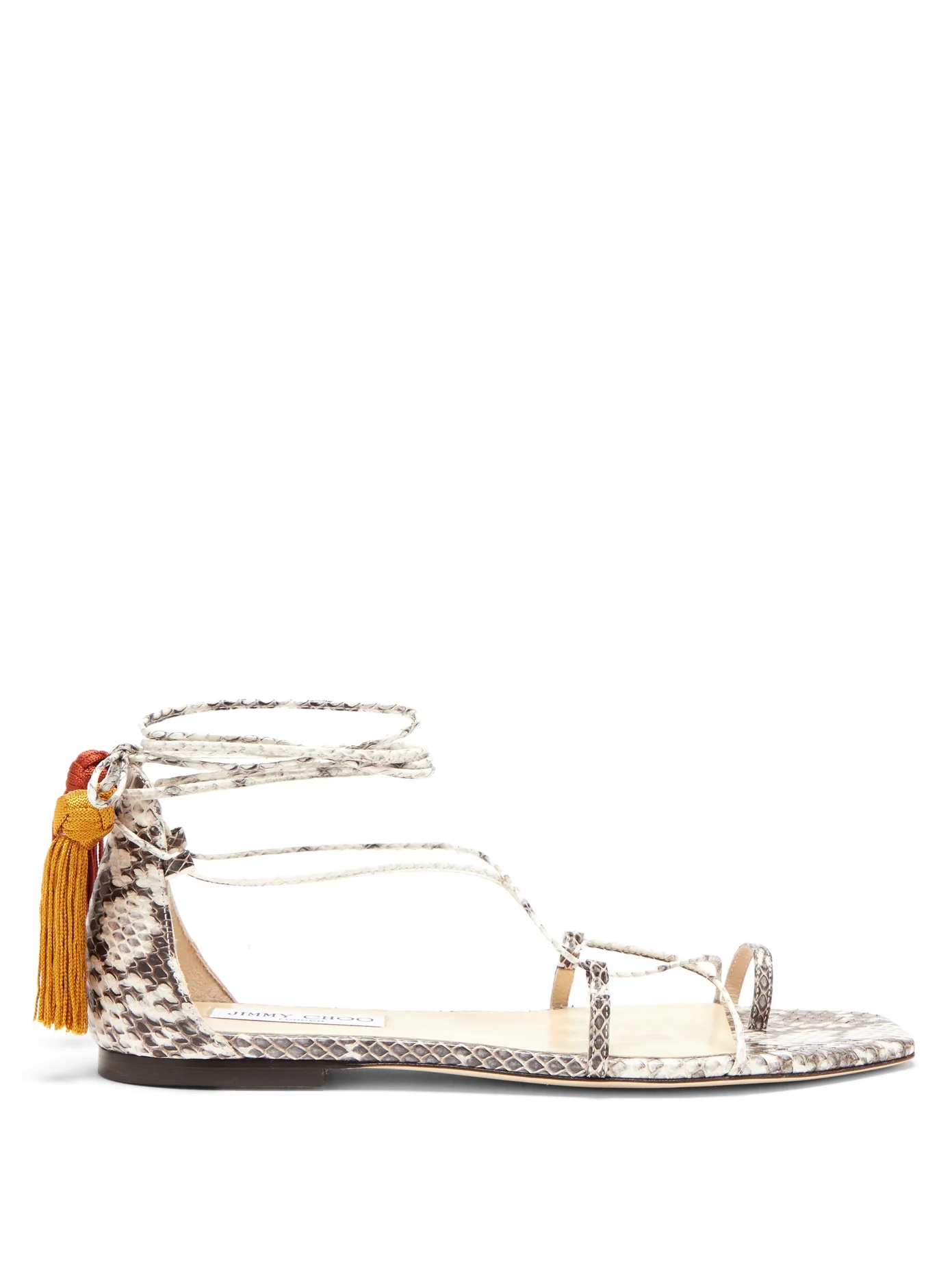 Dusti mismatched-tassel elaphe sandals - 1