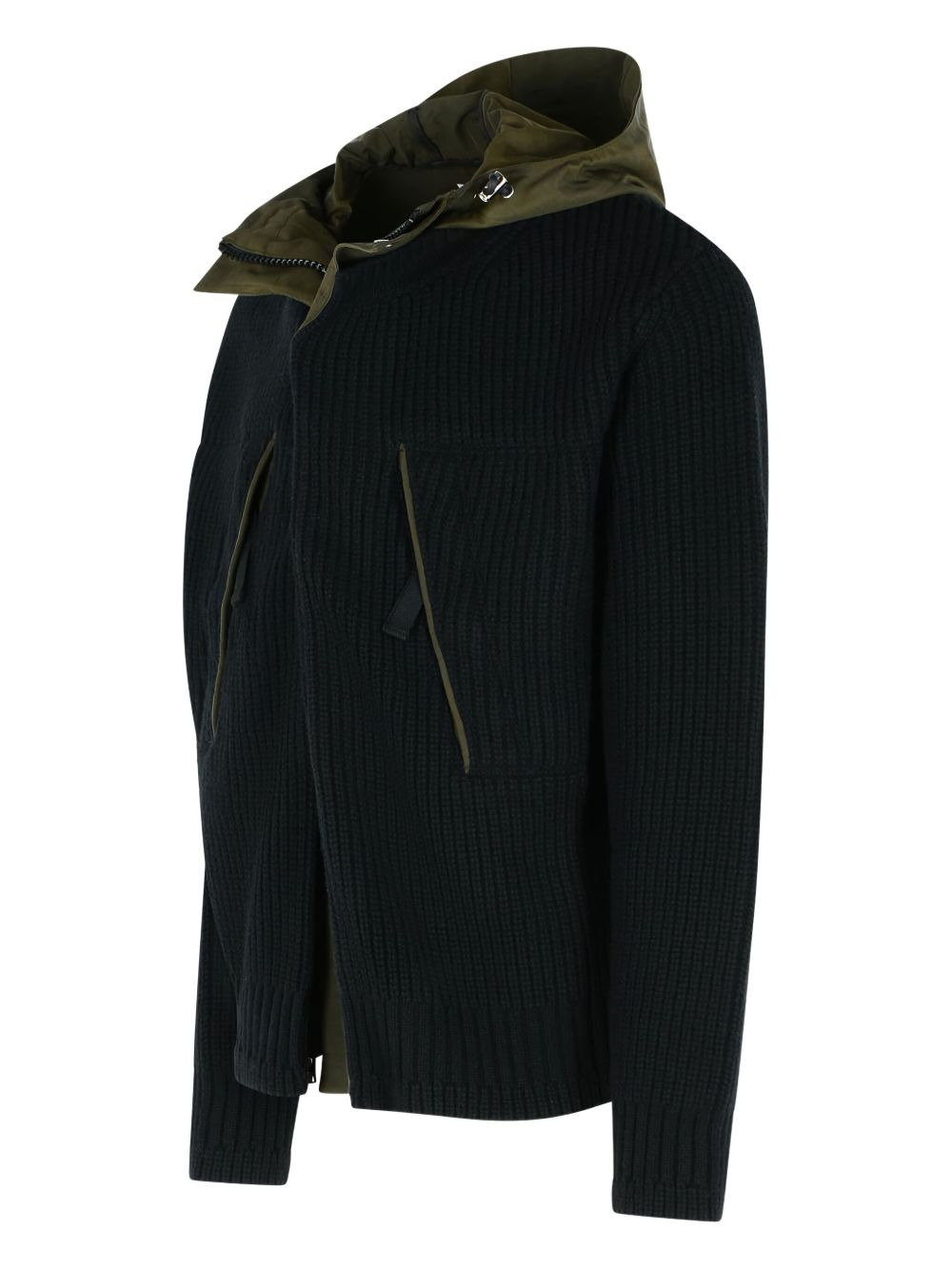 ribbed-knit hooded jacket - 1