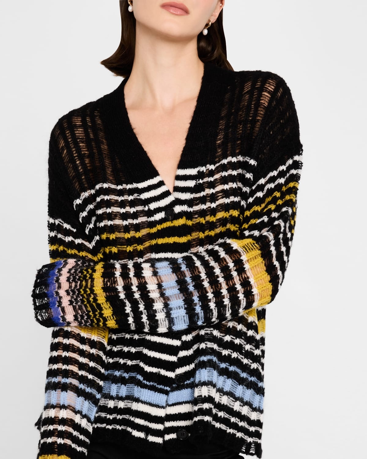 Stephen Striped Boucle Knit V-Neck Cardigan - 5