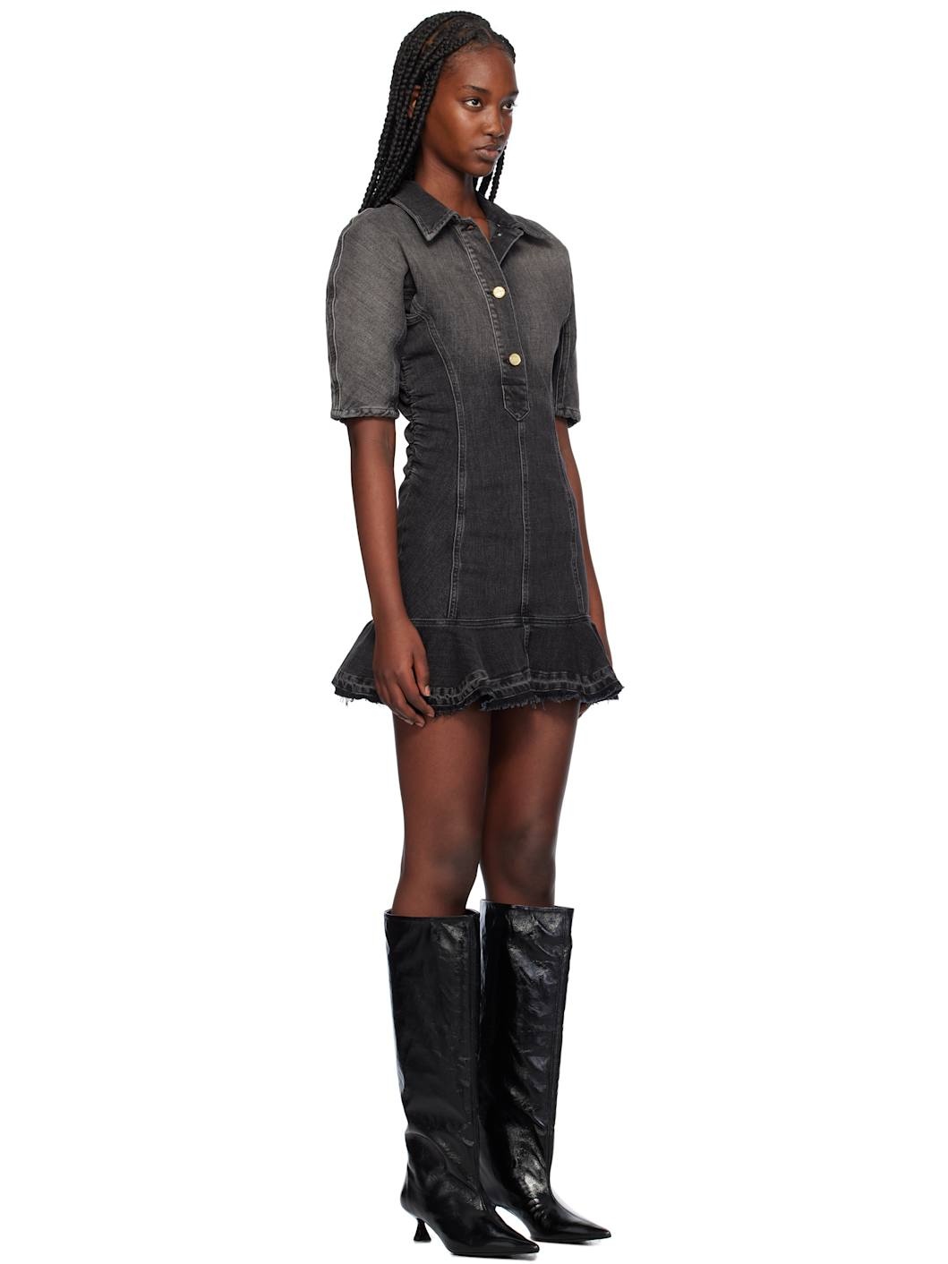 Black Faded Denim Minidress - 2