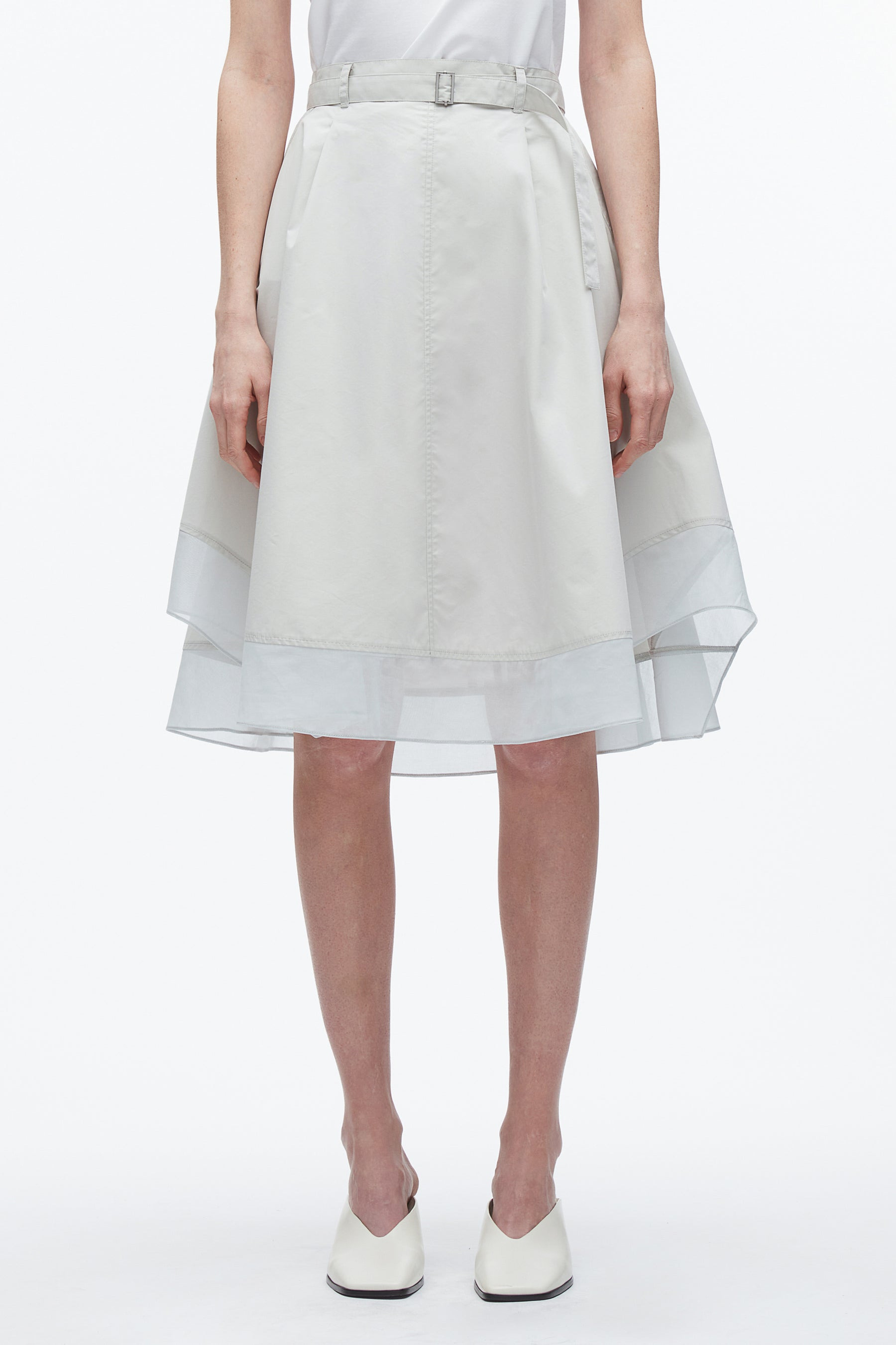 Belted Flounce Skirt with Chiffon Combo - 3