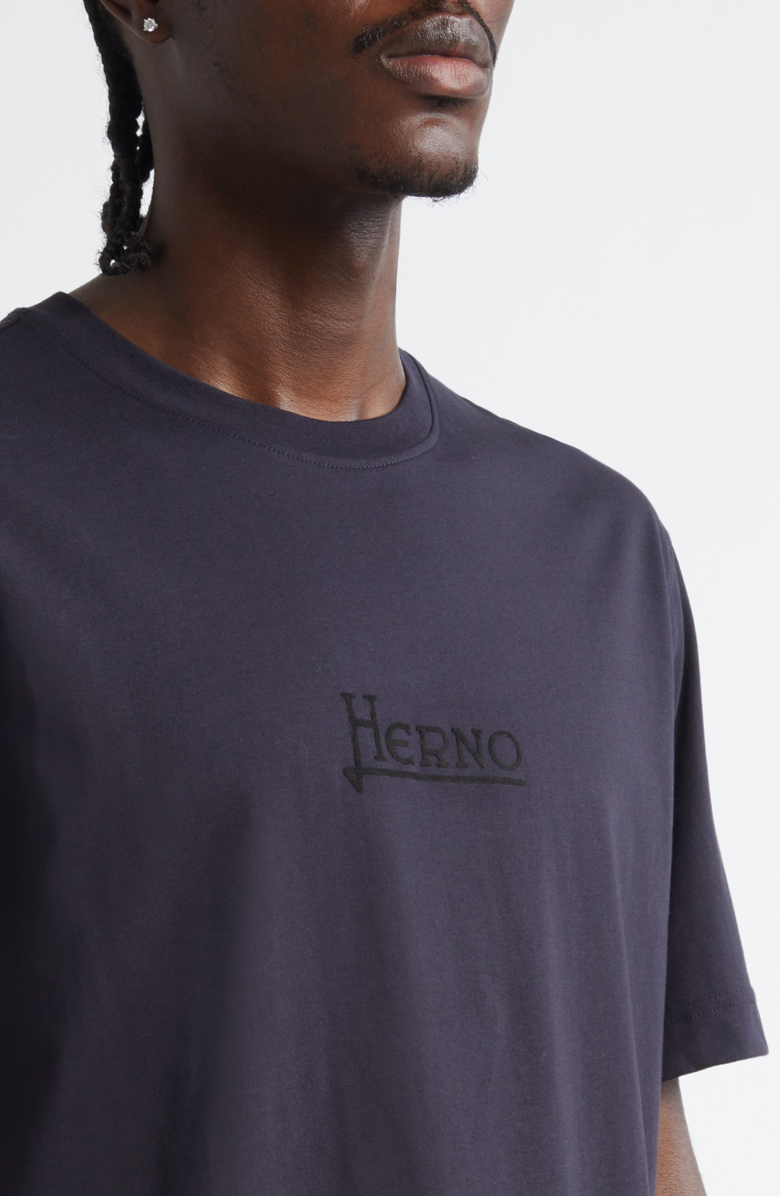 Herno Logo Cotton Jersey T-Shirt in Blue Navy at Nordstrom - 4