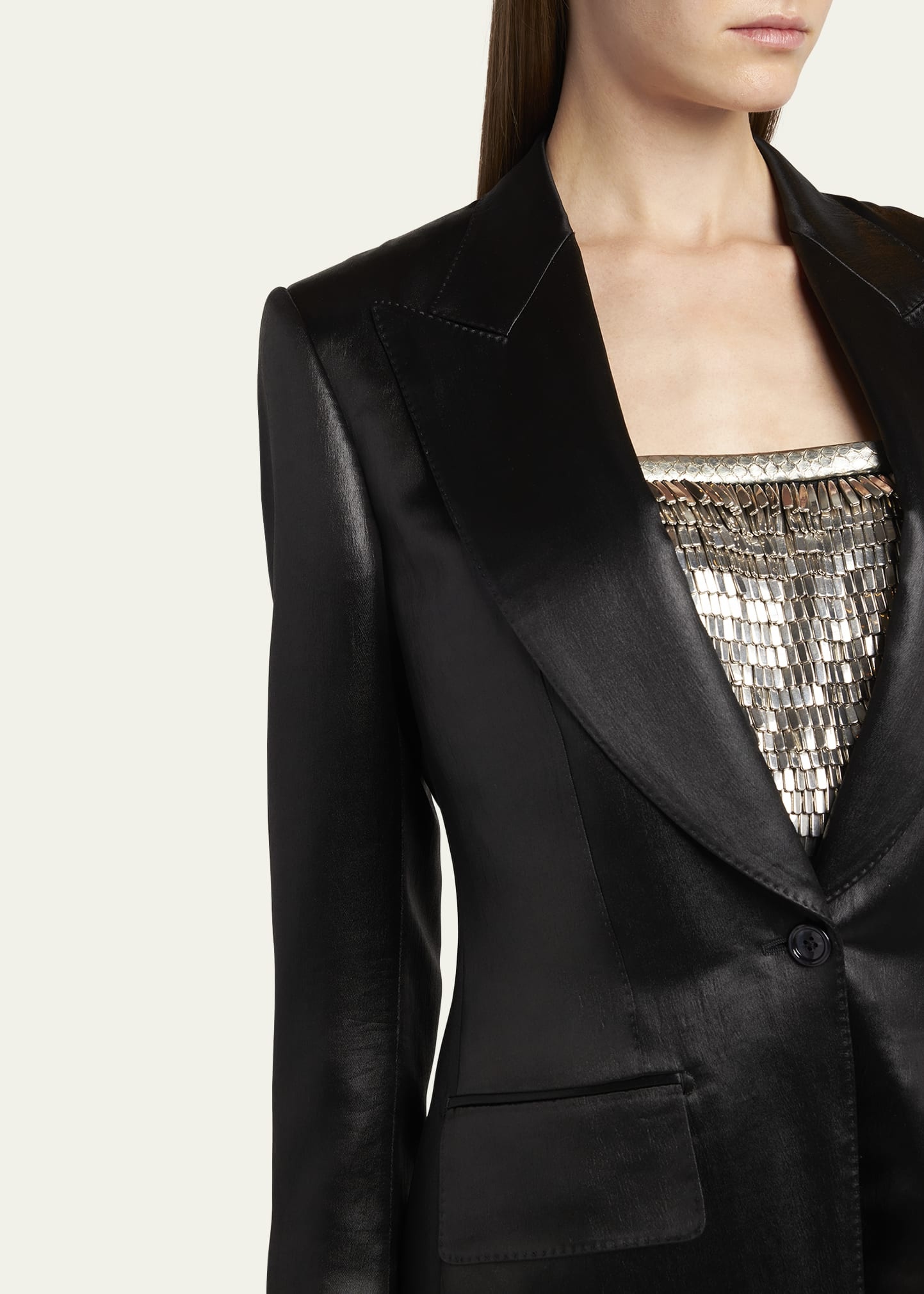 Liquid Satin Single-Breasted Blazer Jacket - 5